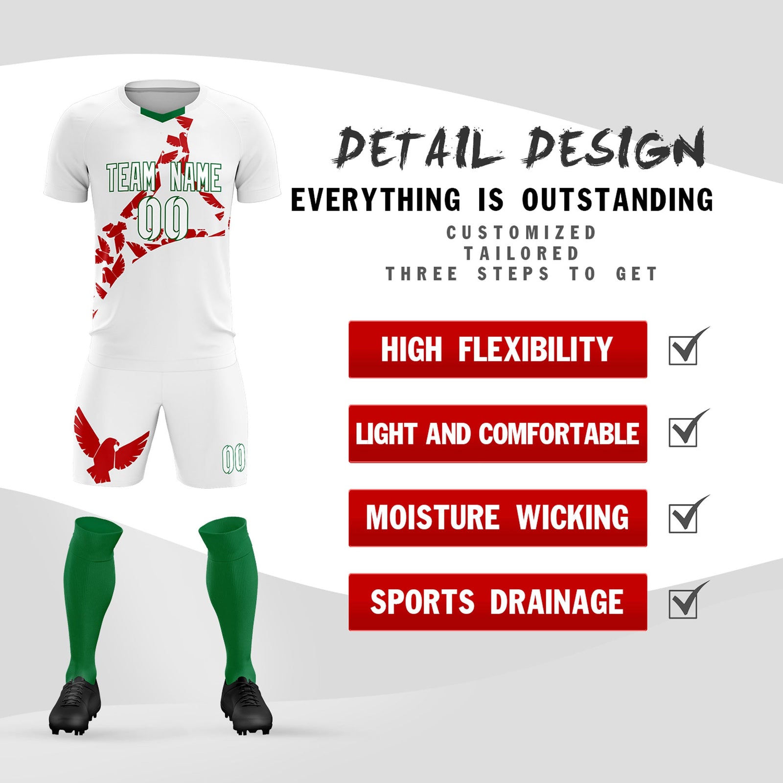 Custom White Red Mexico Eagle World Cup Inspired Lightweight Graffiti Pattern Soccer Sets Jersey