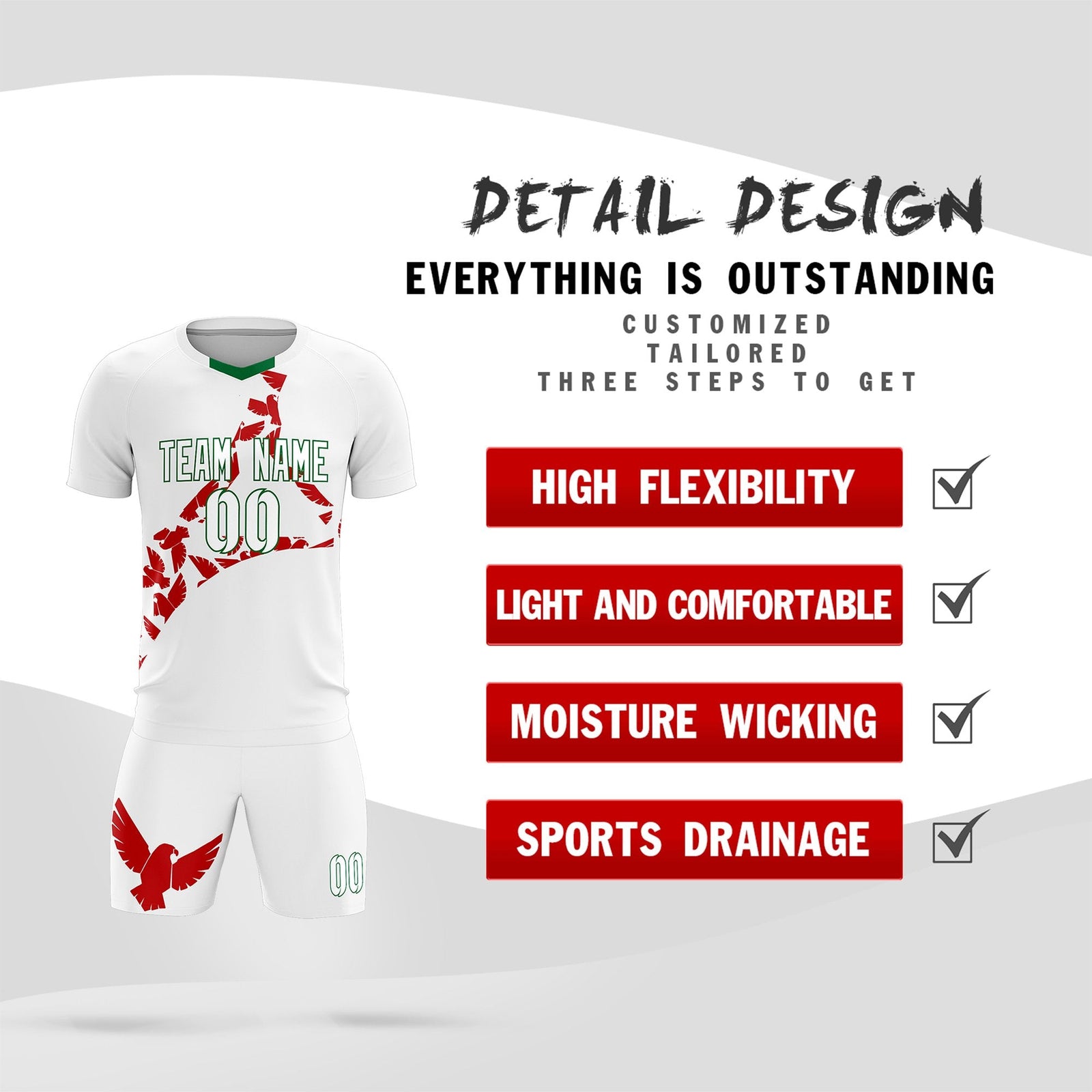 Custom White Red Mexico Eagle World Cup Inspired Lightweight Graffiti Pattern Soccer Sets Jersey
