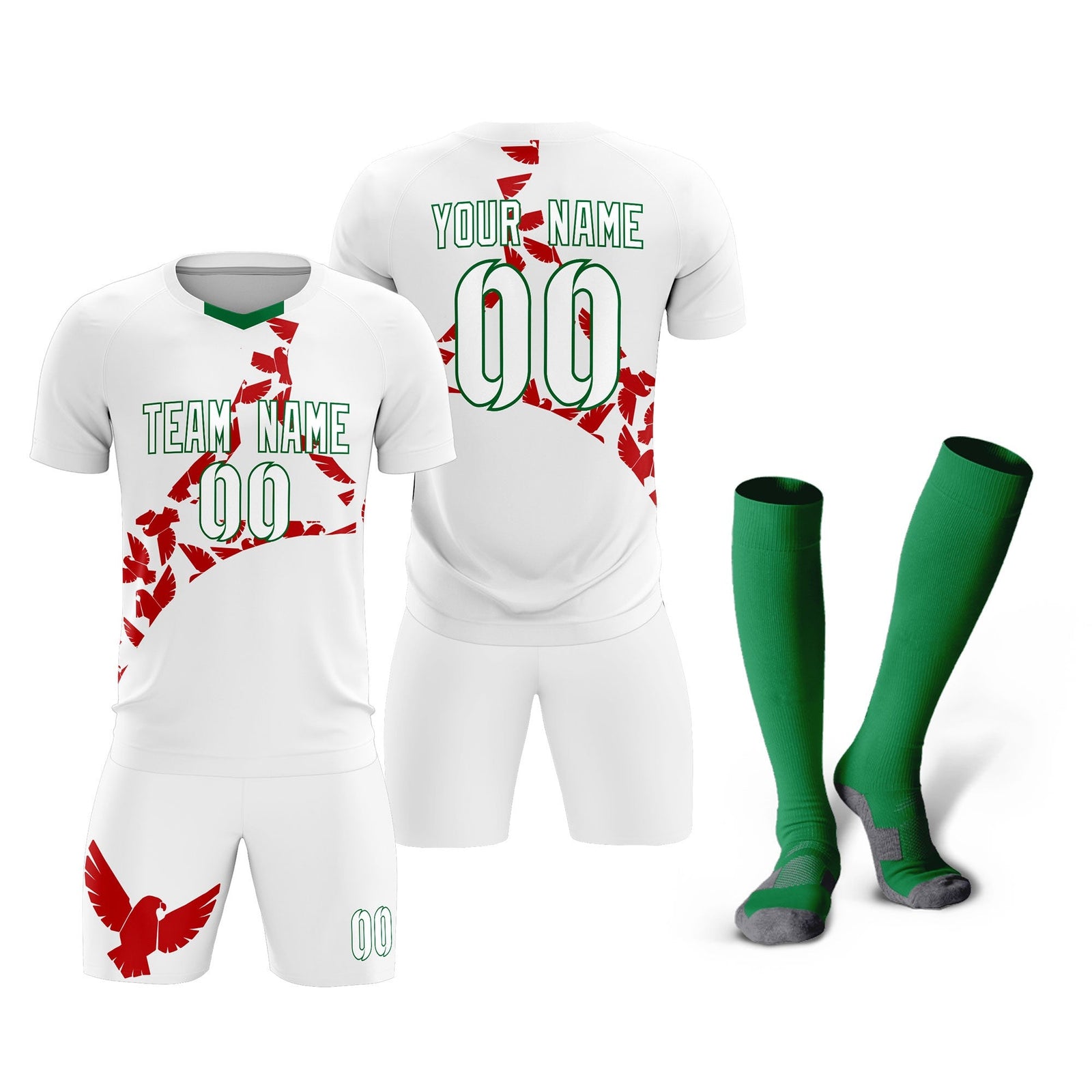 Custom White Red Mexico Eagle World Cup Inspired Lightweight Graffiti Pattern Soccer Sets Jersey