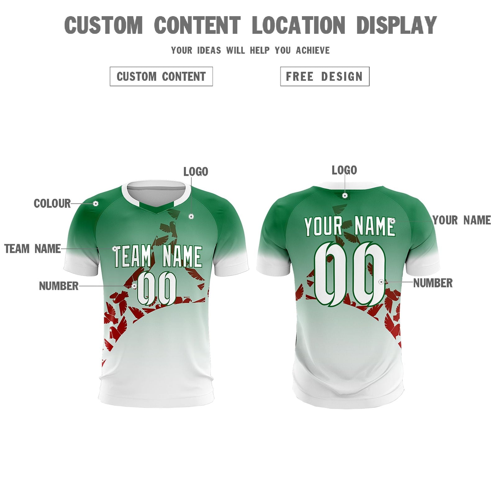 Custom Kelly Green Red Mexico Eagle World Cup Inspired Wrinkle-Resistant Gradient Fashion Soccer Sets Jersey