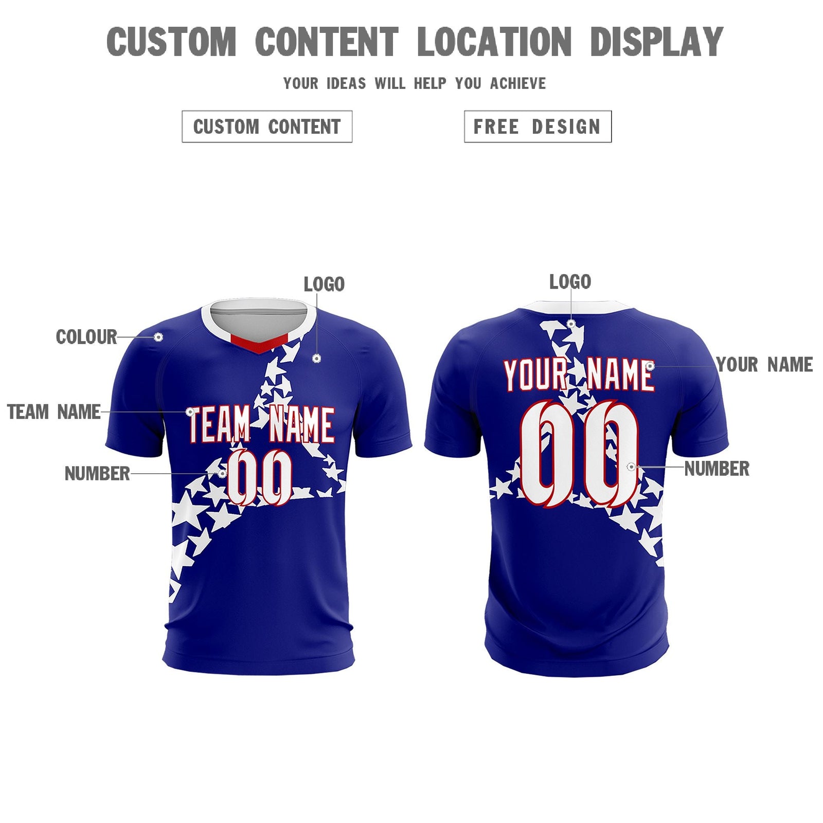 Custom Royal White America Star World Cup Inspired Breathable Graffiti Pattern Soccer Sets Jersey