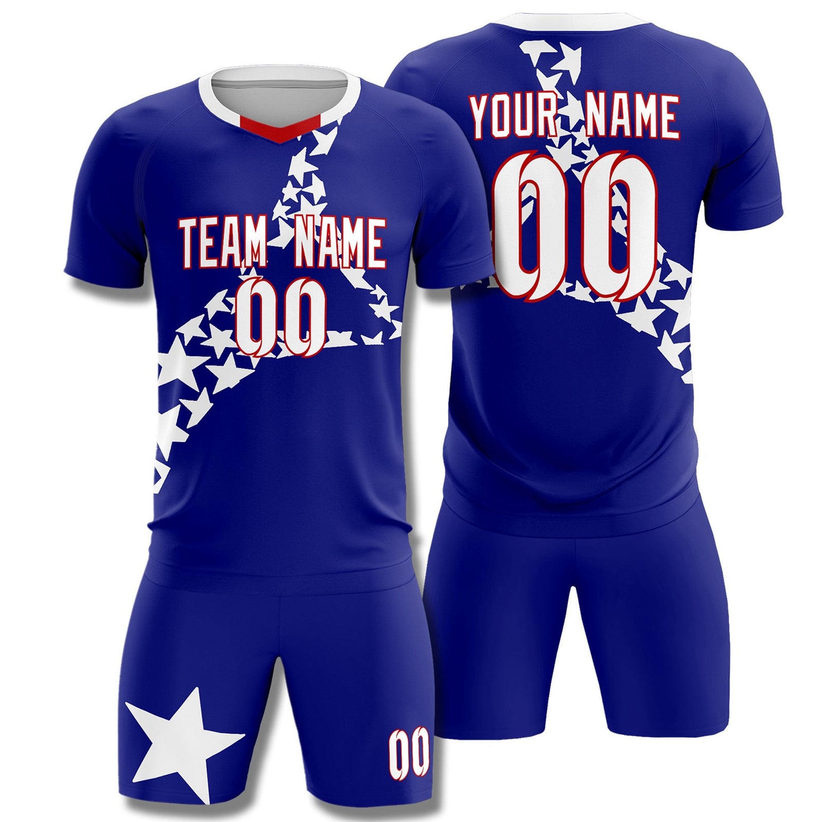 Custom Royal White America Star World Cup Inspired Breathable Graffiti Pattern Soccer Sets Jersey
