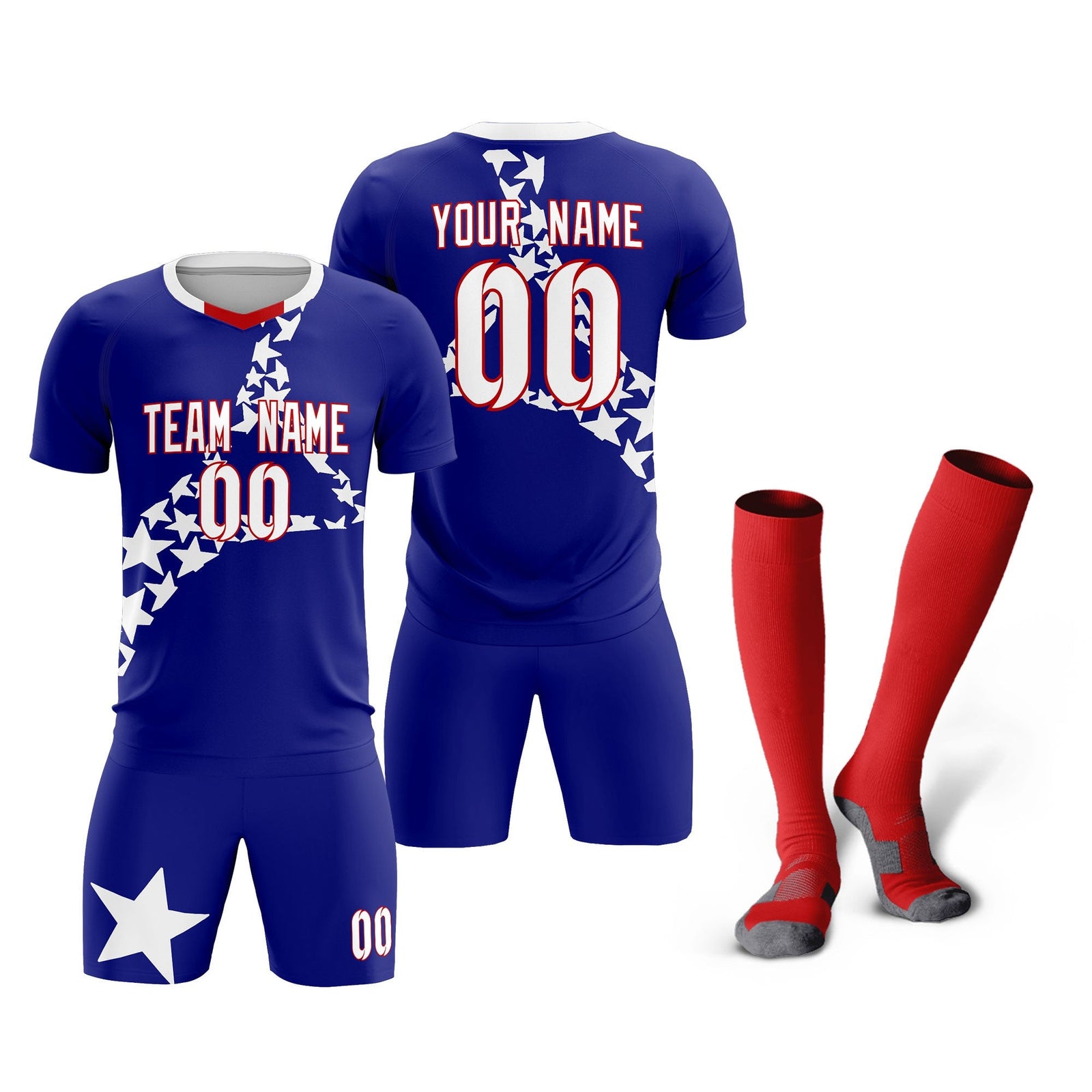 Custom Royal White America Star World Cup Inspired Breathable Graffiti Pattern Soccer Sets Jersey
