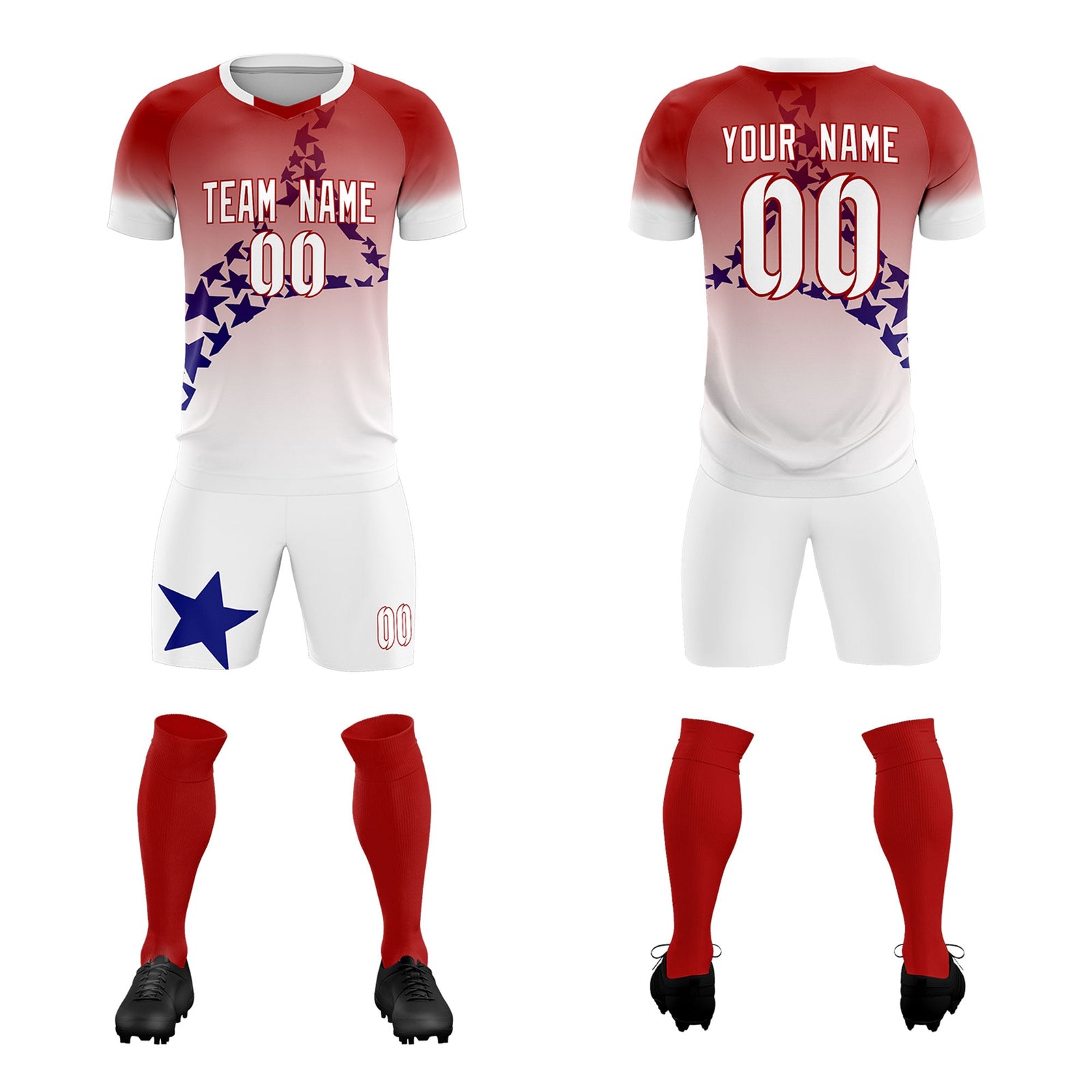 Custom Red Royal America Star World Cup Inspired Quick-Drying Gradient Fashion Soccer Sets Jersey