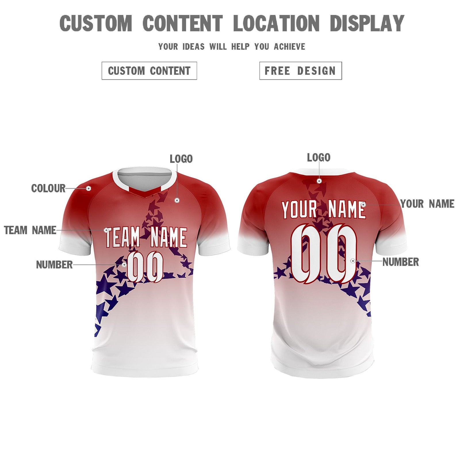 Custom Red Royal America Star World Cup Inspired Quick-Drying Gradient Fashion Soccer Sets Jersey