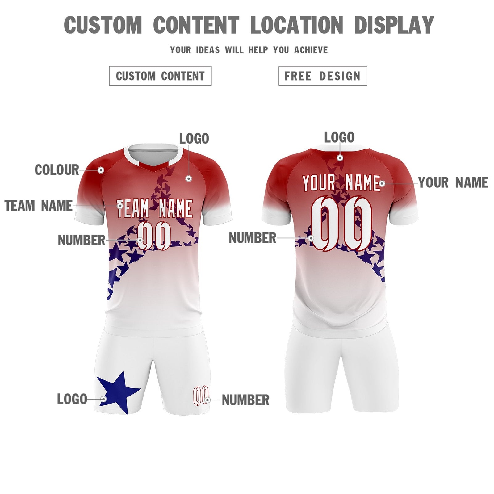 Custom Red Royal America Star World Cup Inspired Quick-Drying Gradient Fashion Soccer Sets Jersey