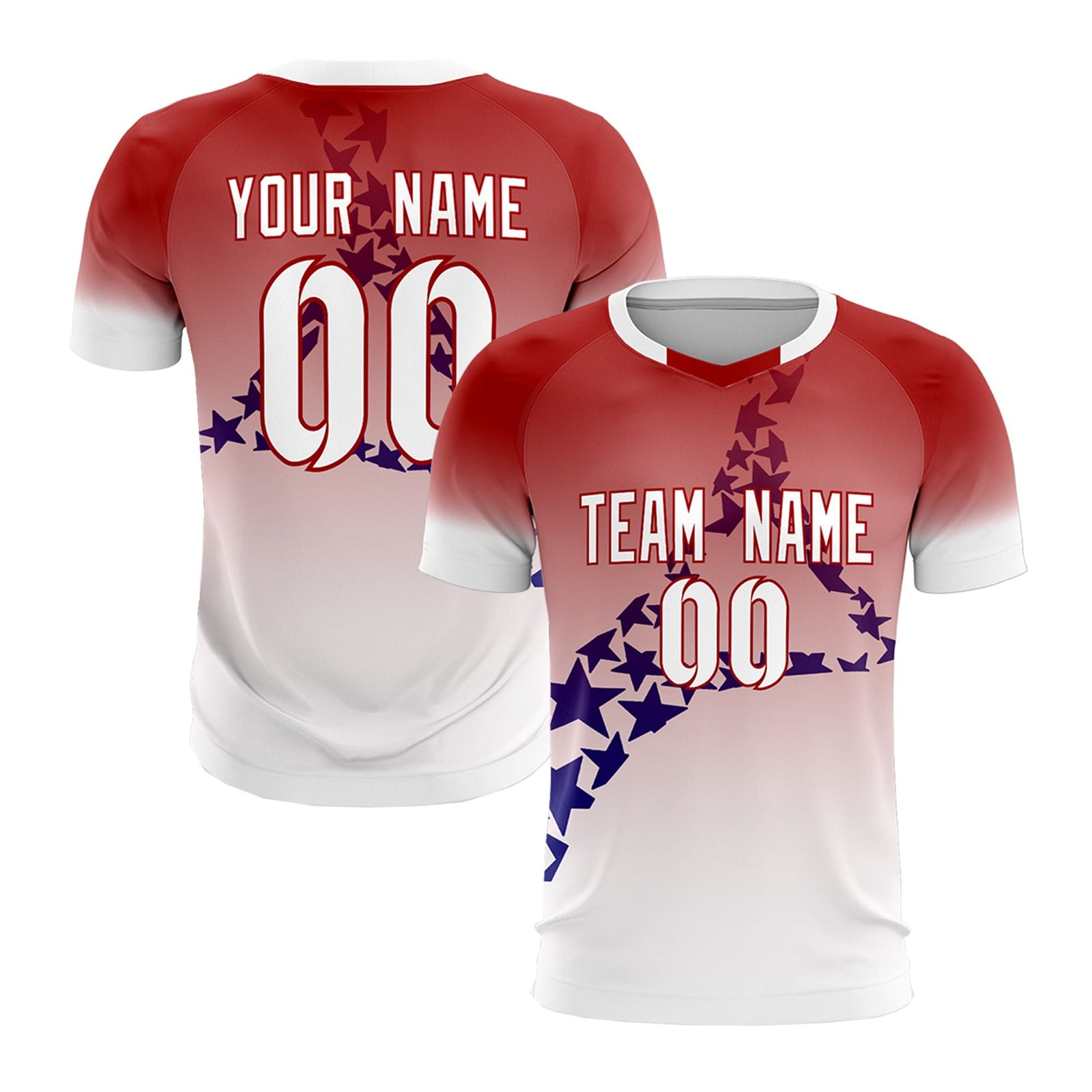 Custom Red Royal America Star World Cup Inspired Quick-Drying Gradient Fashion Soccer Sets Jersey