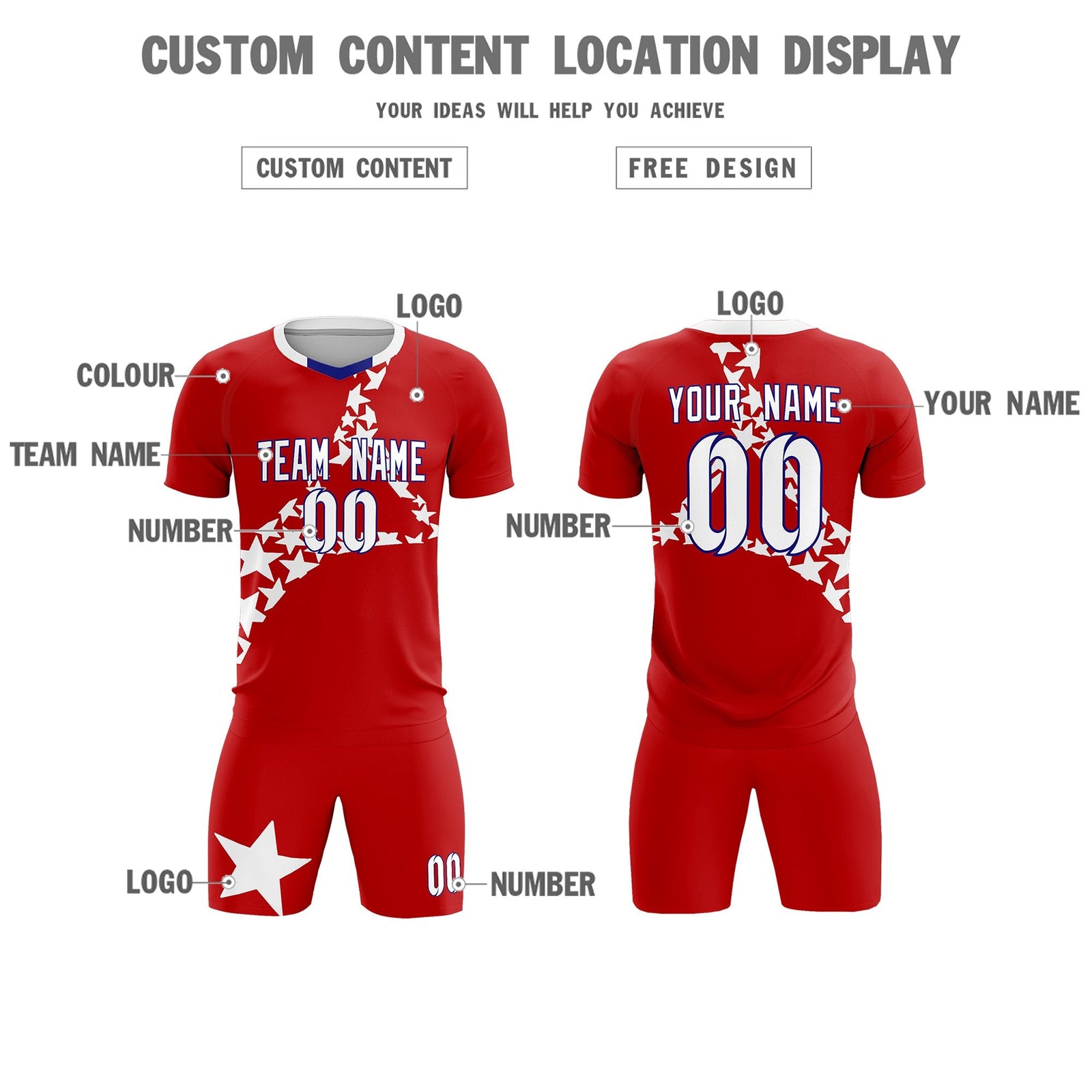 Custom Red White America Star World Cup Inspired Wrinkle-Resistant Graffiti Pattern Soccer Sets Jersey