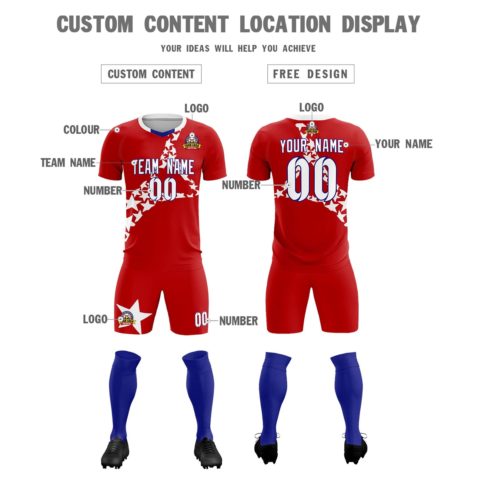 Custom Red White America Star World Cup Inspired Wrinkle-Resistant Graffiti Pattern Soccer Sets Jersey