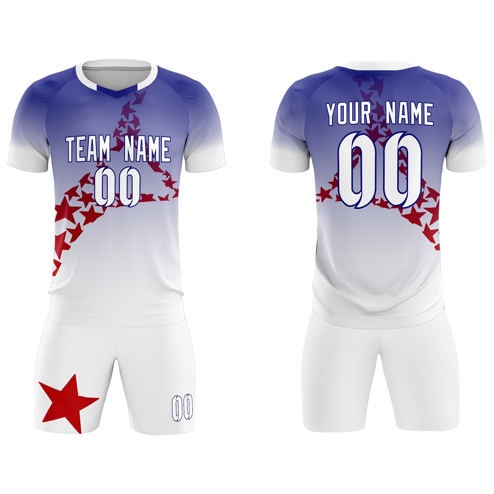 Custom Royal Red America Star World Cup Inspired Drapable Gradient Fashion Soccer Sets Jersey