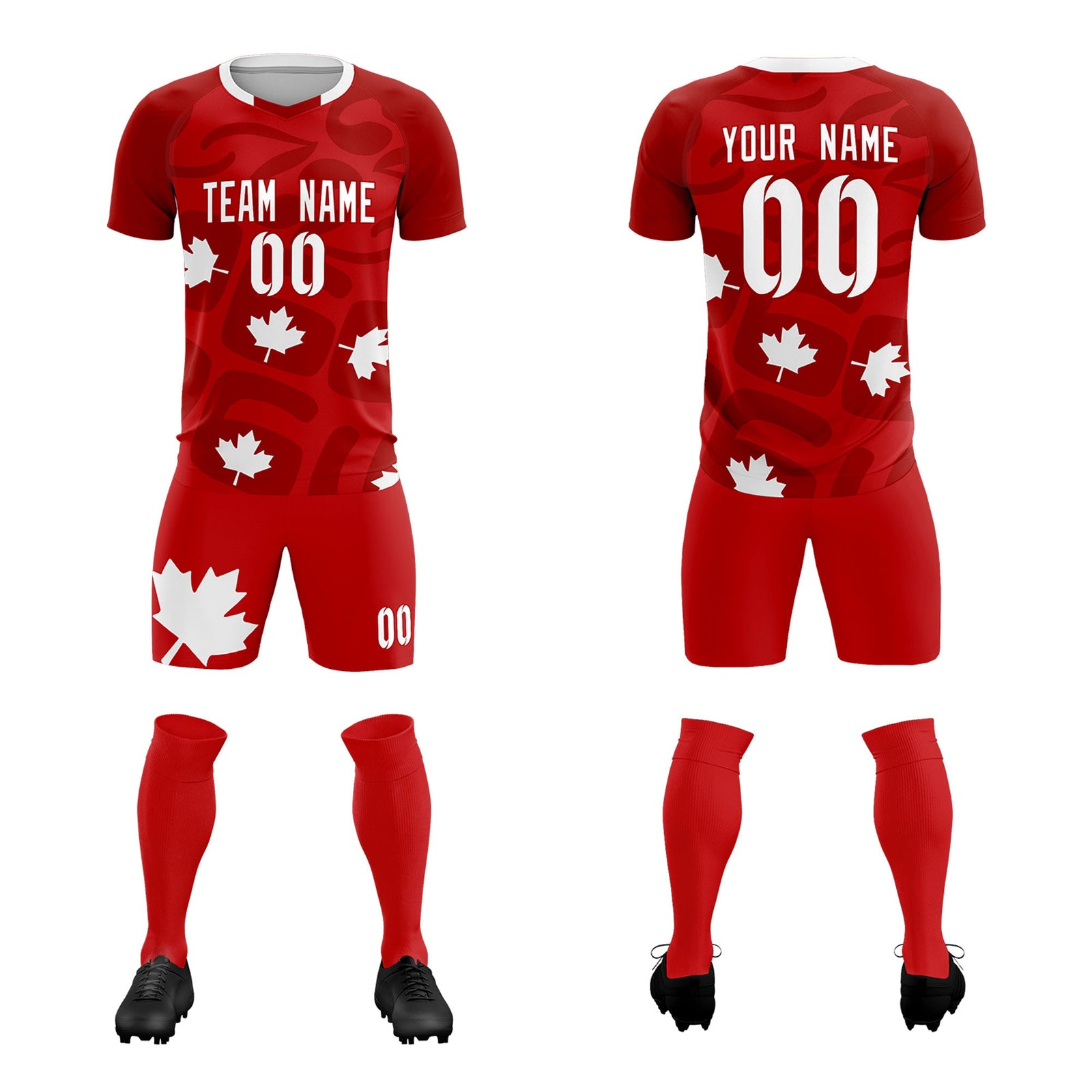 Custom Red Canada Maple Leaves World Cup Inspired Wrinkle-Resistant Graffiti Pattern Soccer Sets Jersey