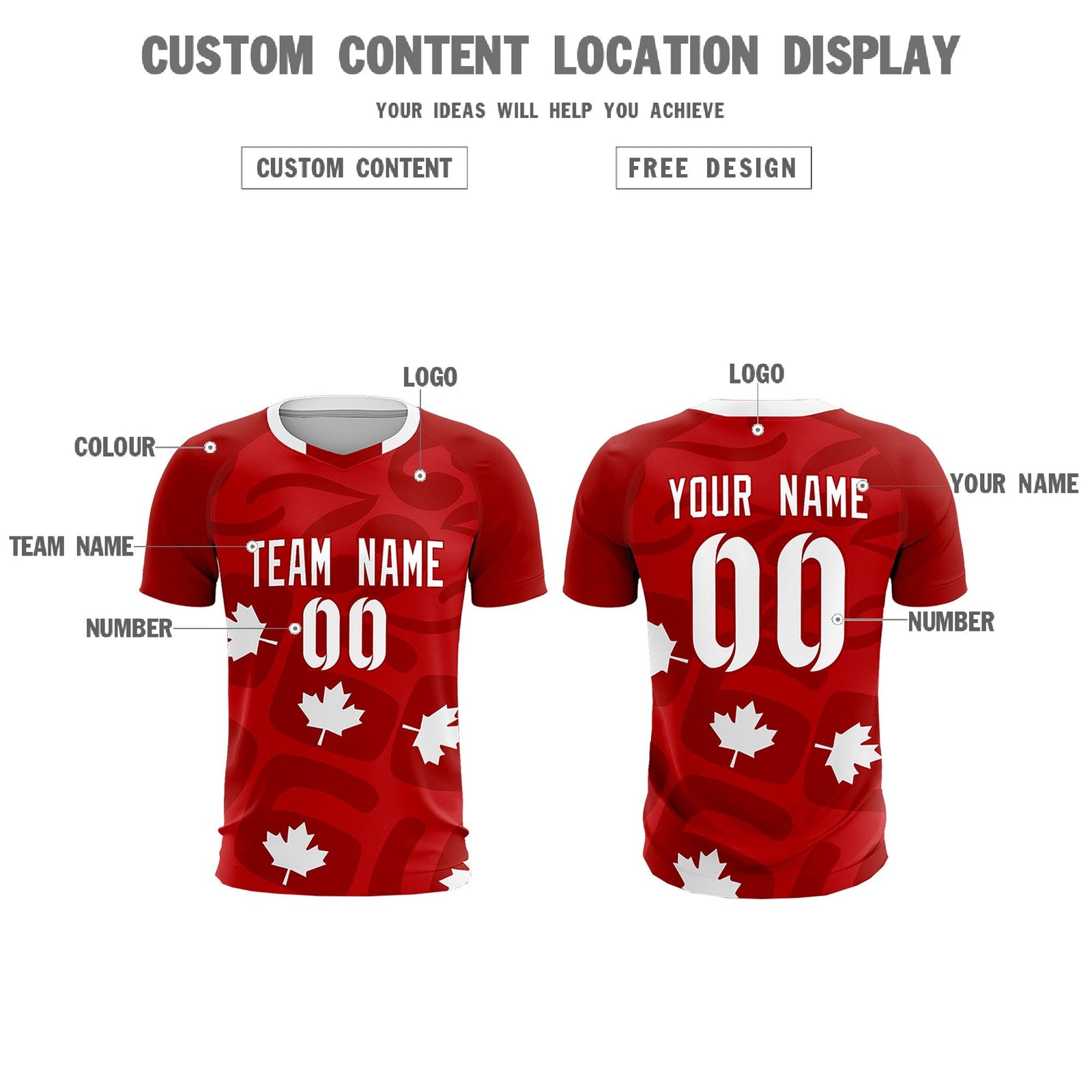 Custom Red Canada Maple Leaves World Cup Inspired Wrinkle-Resistant Graffiti Pattern Soccer Sets Jersey