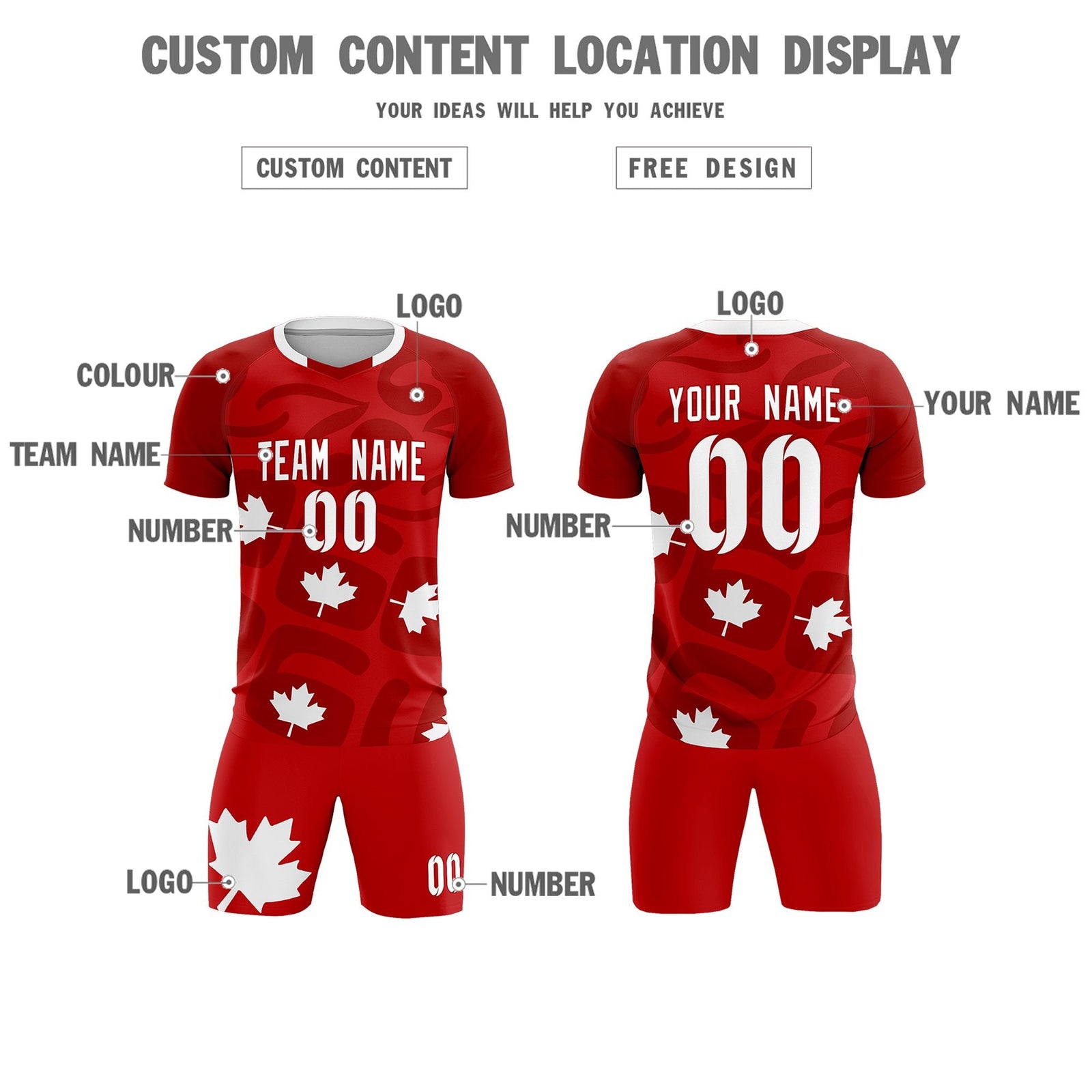 Custom Red Canada Maple Leaves World Cup Inspired Wrinkle-Resistant Graffiti Pattern Soccer Sets Jersey