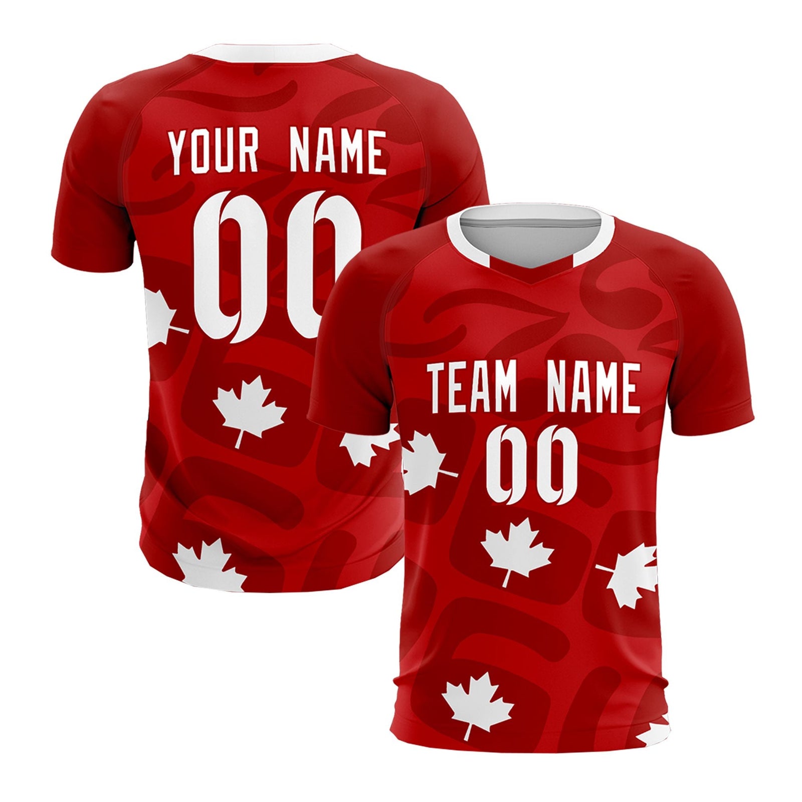 Custom Red Canada Maple Leaves World Cup Inspired Wrinkle-Resistant Graffiti Pattern Soccer Sets Jersey