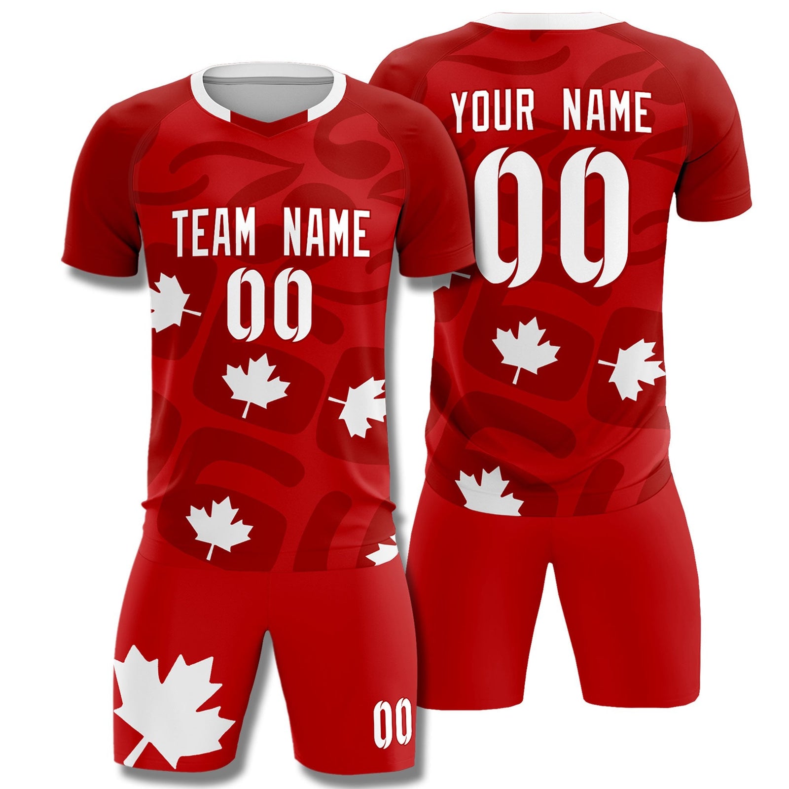 Custom Red Canada Maple Leaves World Cup Inspired Wrinkle-Resistant Graffiti Pattern Soccer Sets Jersey