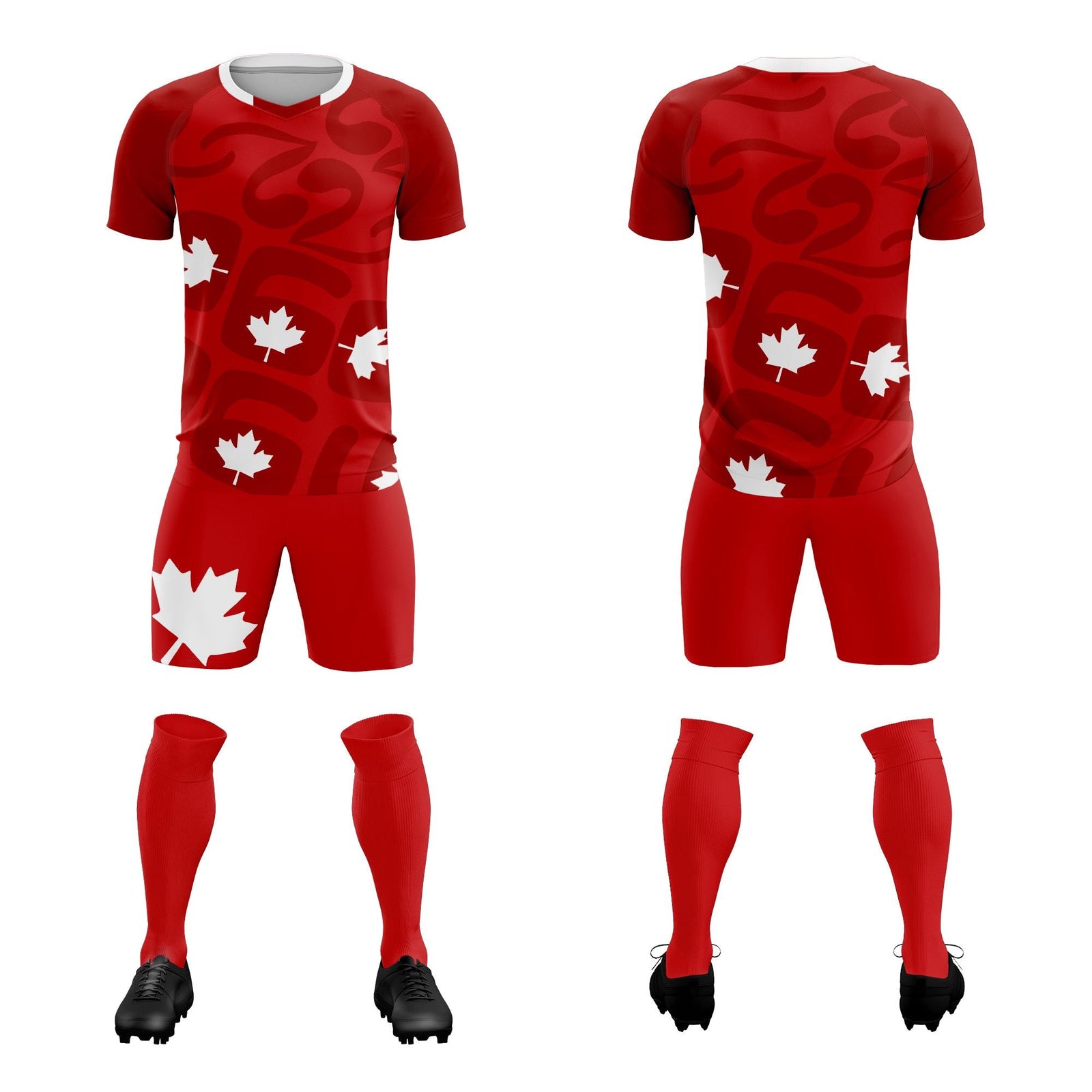 Custom Red Canada Maple Leaves World Cup Inspired Wrinkle-Resistant Graffiti Pattern Soccer Sets Jersey