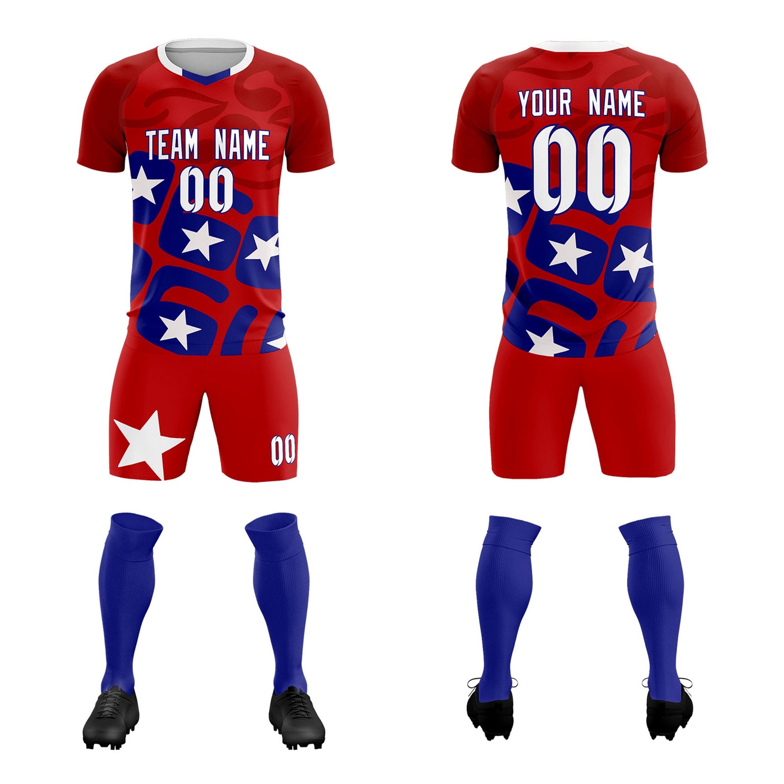 Custom Red America Star World Cup Inspired Breathable Graffiti Pattern Soccer Sets Jersey