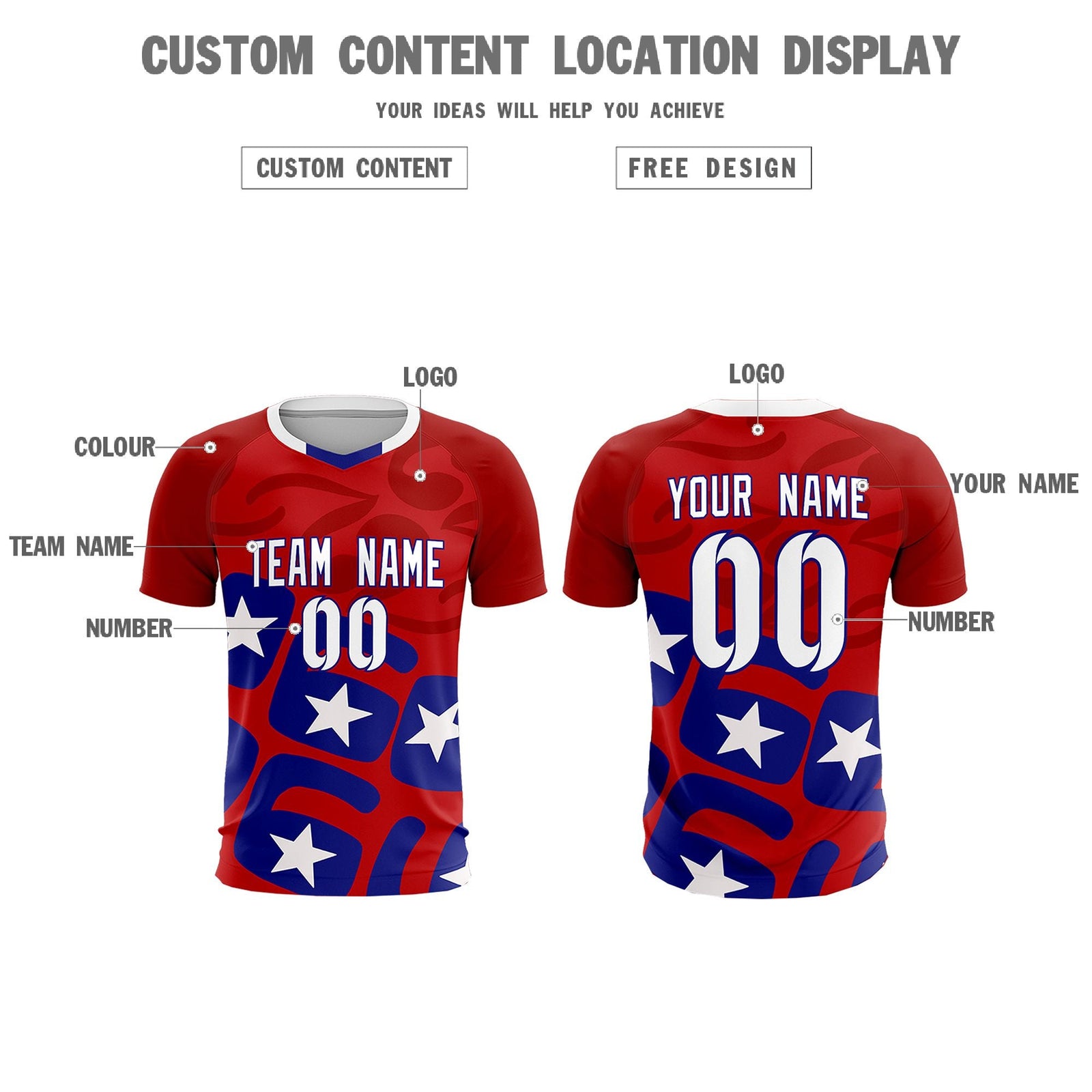 Custom Red America Star World Cup Inspired Breathable Graffiti Pattern Soccer Sets Jersey