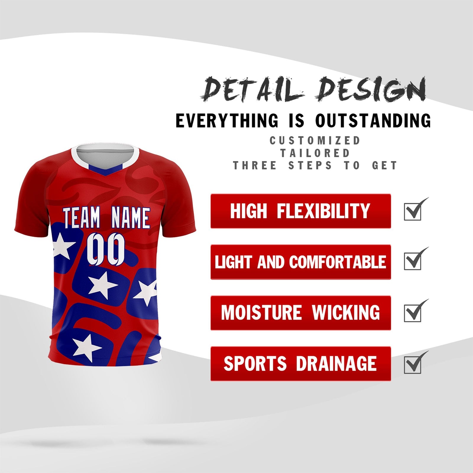 Custom Red America Star World Cup Inspired Breathable Graffiti Pattern Soccer Sets Jersey