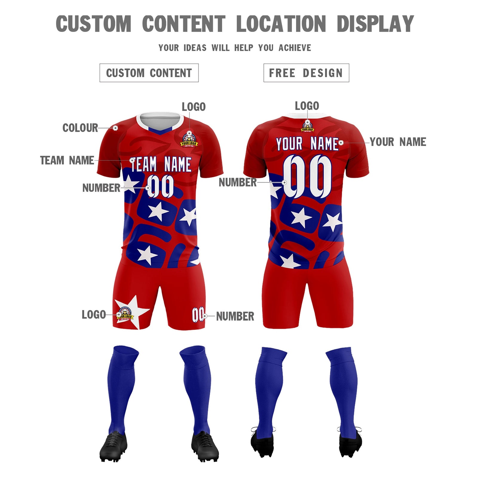 Custom Red America Star World Cup Inspired Breathable Graffiti Pattern Soccer Sets Jersey