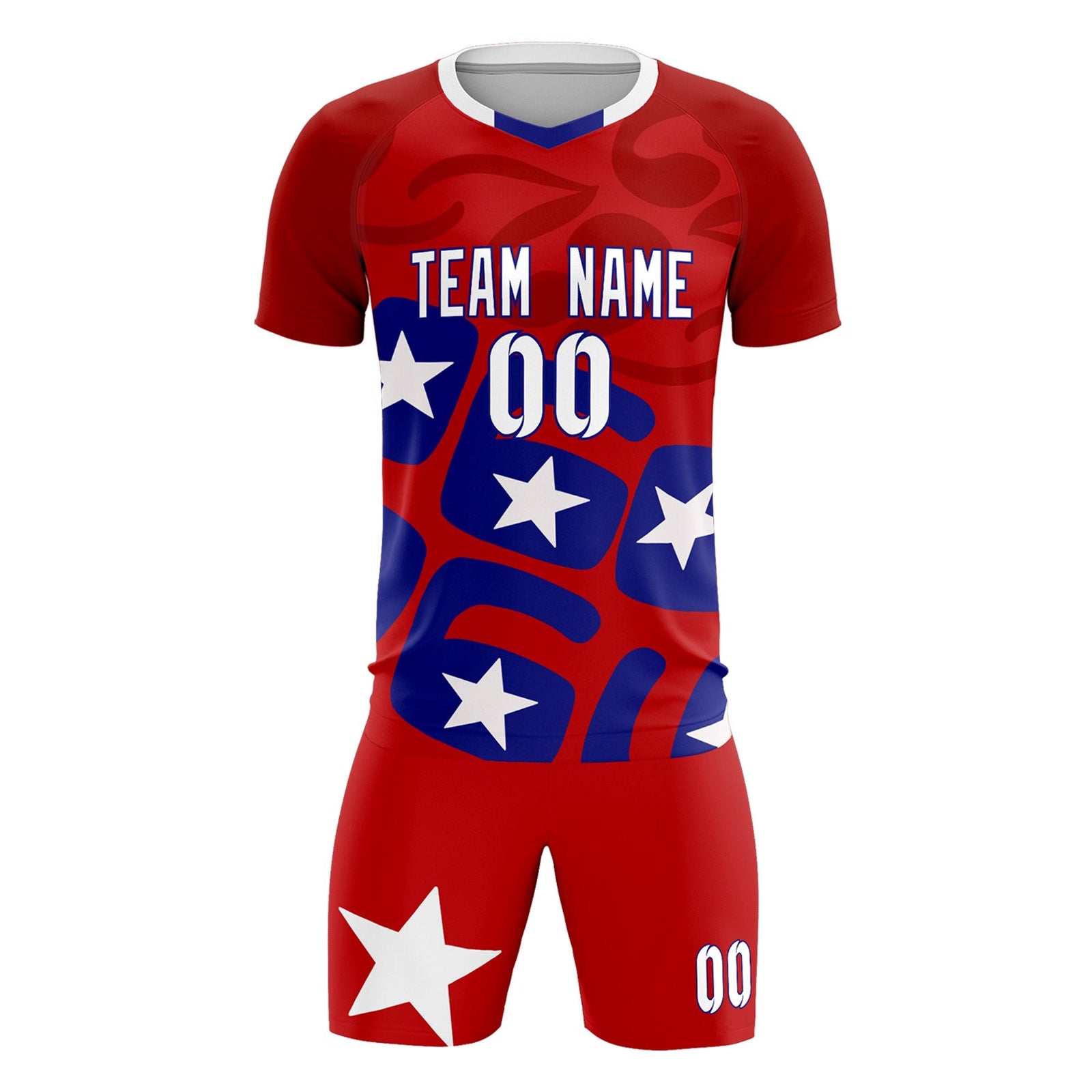 Custom Red America Star World Cup Inspired Breathable Graffiti Pattern Soccer Sets Jersey