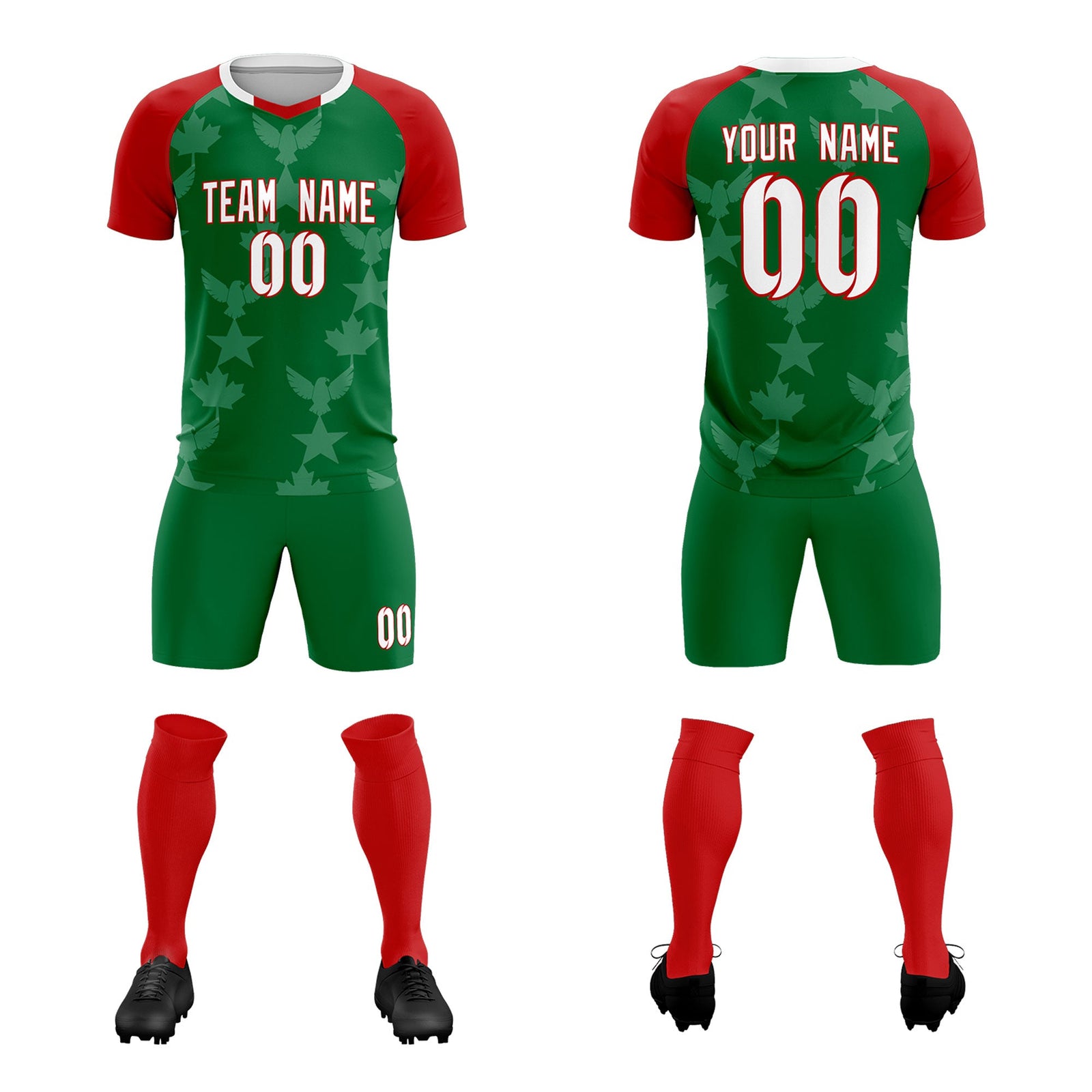 Custom Red Kelly Green World Cup Inspired Lightweight&Drapable Training Uniform Raglan Sleeve Soccer Sets Jersey