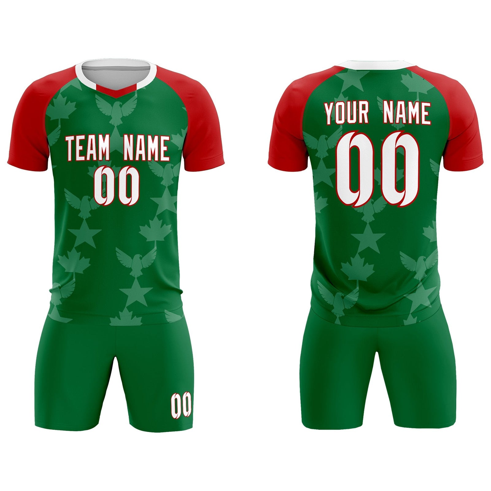 Custom Red Kelly Green World Cup Inspired Lightweight&Drapable Training Uniform Raglan Sleeve Soccer Sets Jersey