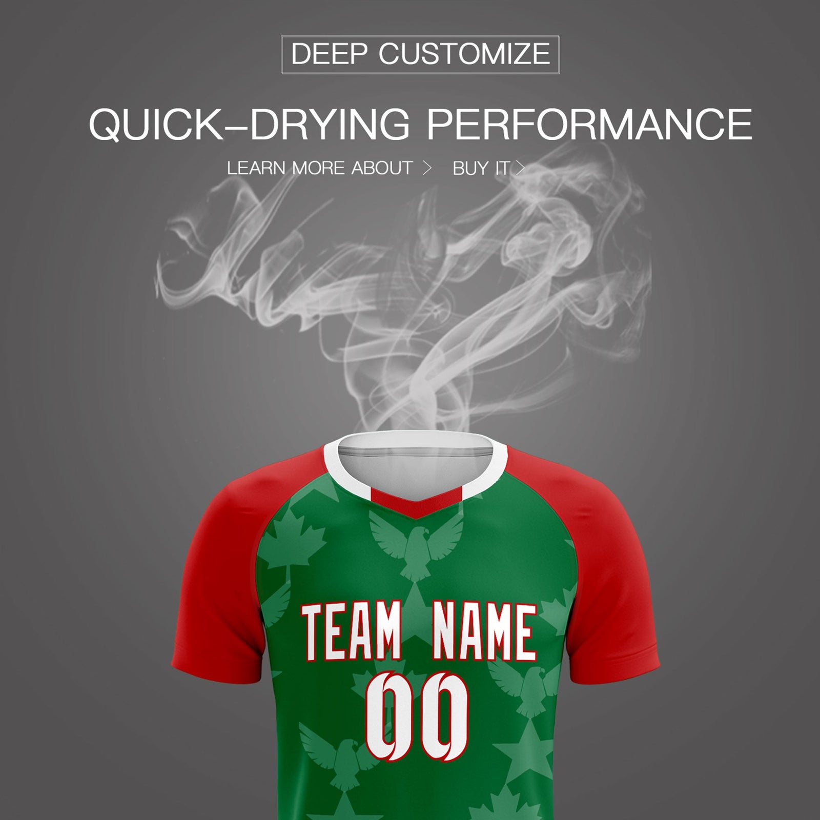 Custom Red Kelly Green World Cup Inspired Lightweight&Drapable Training Uniform Raglan Sleeve Soccer Sets Jersey