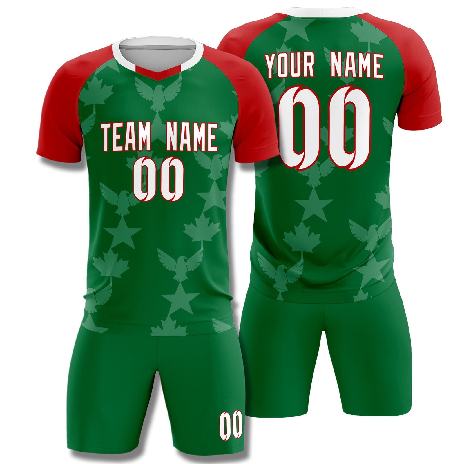 Custom Red Kelly Green World Cup Inspired Lightweight&Drapable Training Uniform Raglan Sleeve Soccer Sets Jersey