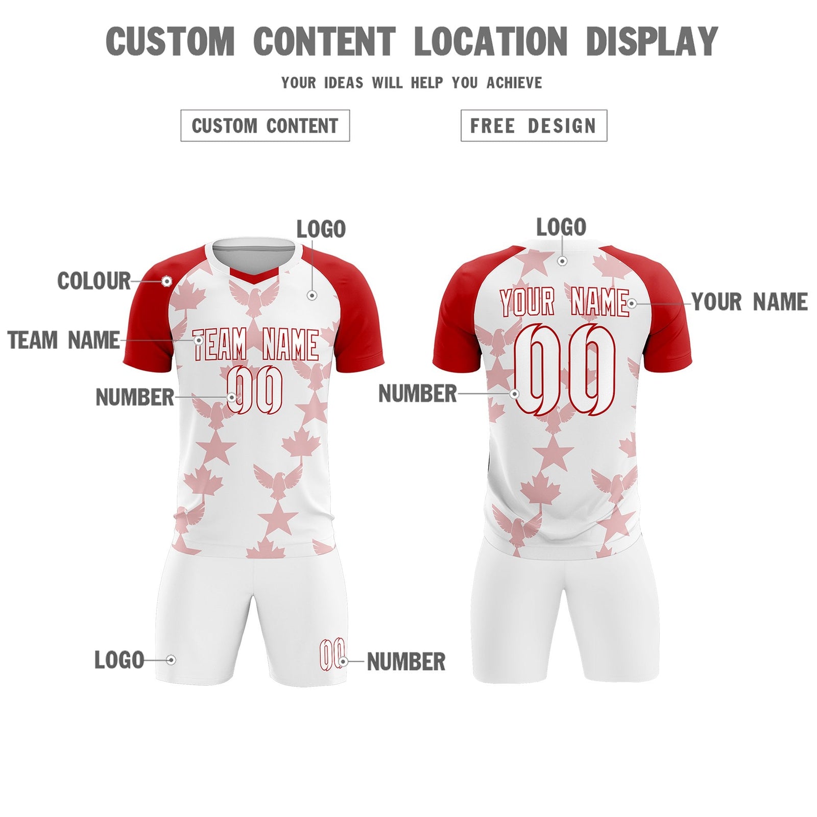 Custom Red White World Cup Inspired Breathable&Quick-Drying Training Uniform Raglan Sleeve Soccer Sets Jersey