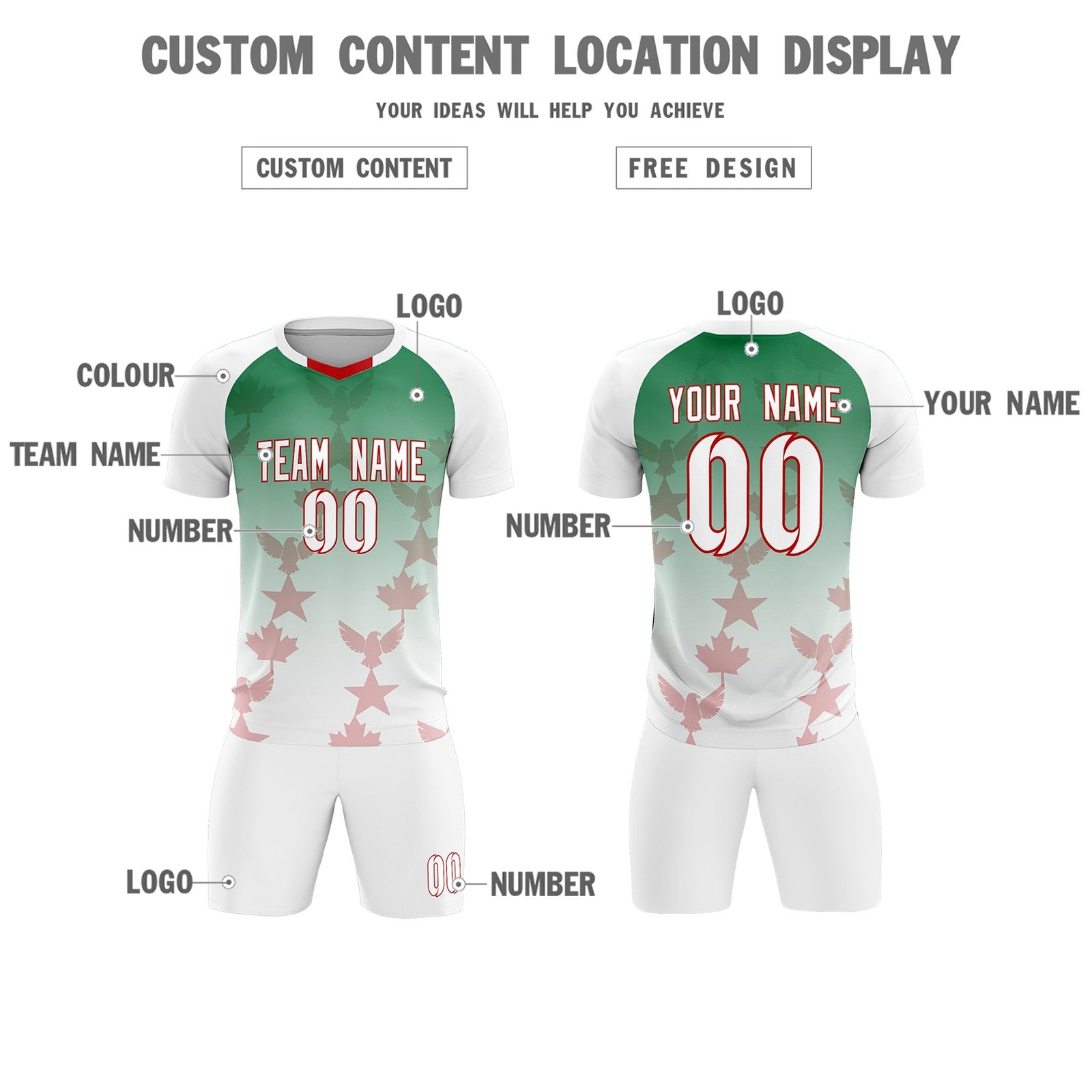 Custom White Kelly Green World Cup Inspired Quick-Drying Training Uniform Gradient Fashion Soccer Sets Jersey