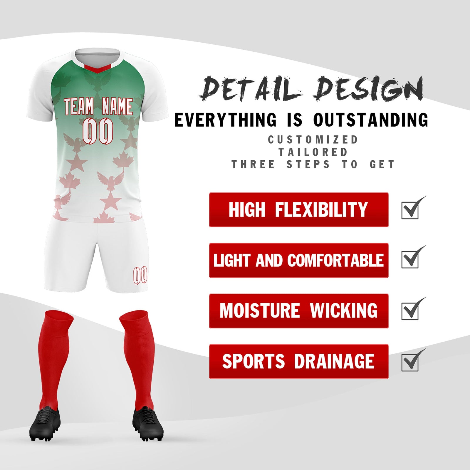 Custom White Kelly Green World Cup Inspired Quick-Drying Training Uniform Gradient Fashion Soccer Sets Jersey