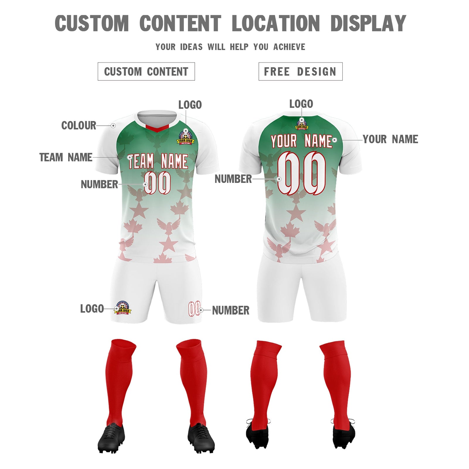 Custom White Kelly Green World Cup Inspired Quick-Drying Training Uniform Gradient Fashion Soccer Sets Jersey