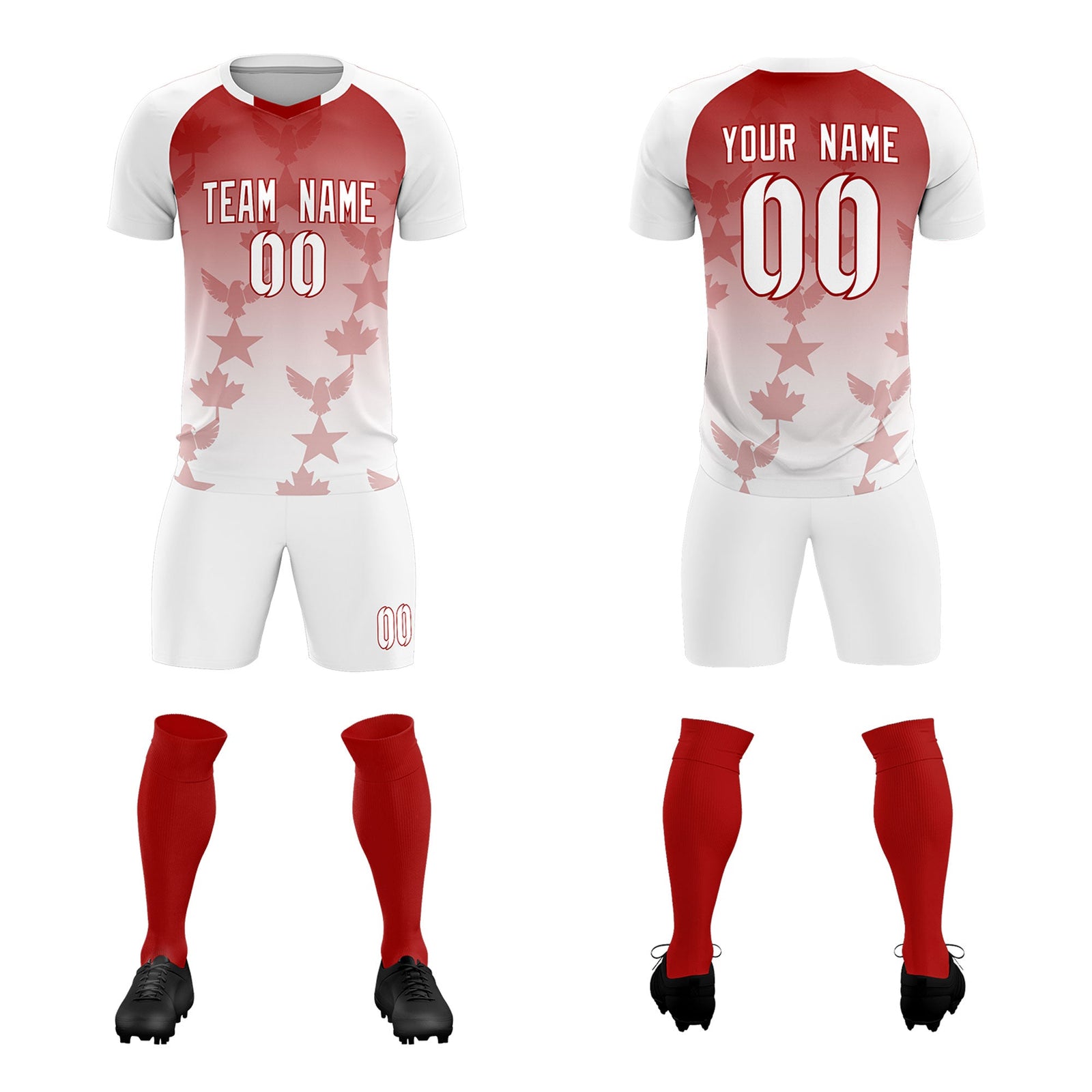 Custom White Red World Cup Inspired Wrinkle-Resistant Training Uniform Gradient Fashion Soccer Sets Jersey