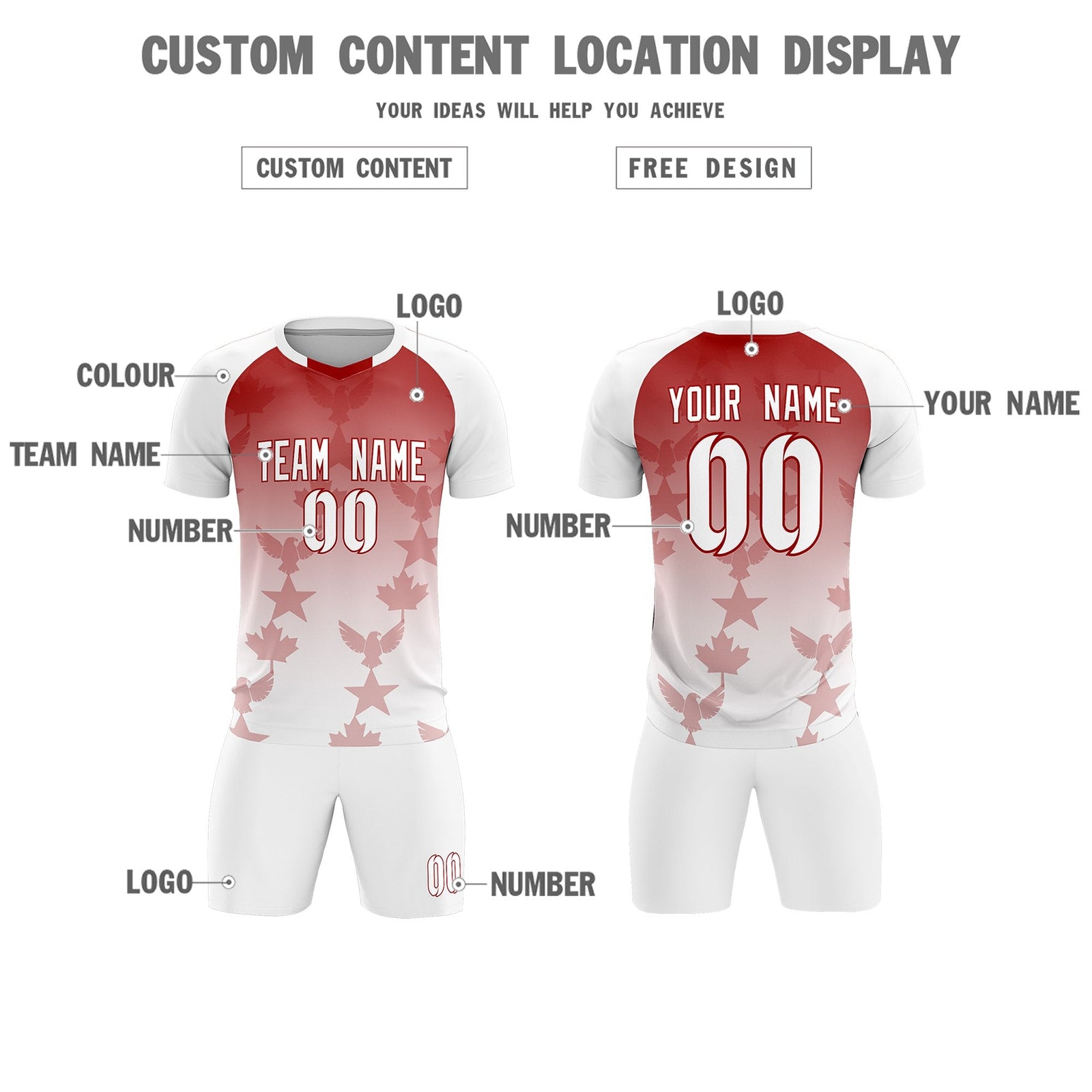 Custom White Red World Cup Inspired Wrinkle-Resistant Training Uniform Gradient Fashion Soccer Sets Jersey