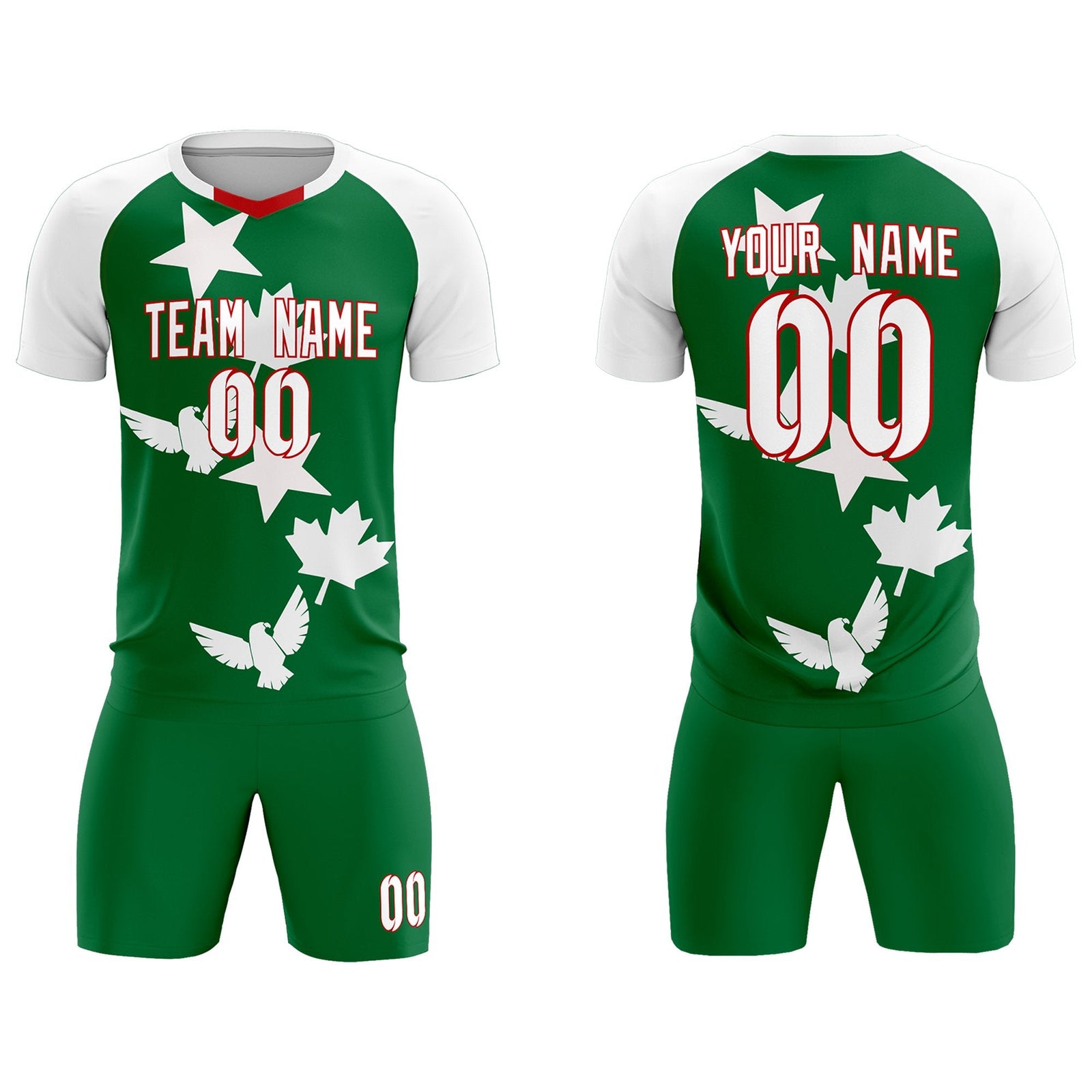 Custom White Kelly Green World Cup Inspired Wrinkle-Resistant Training Uniform Raglan Sleeve Soccer Sets Jersey