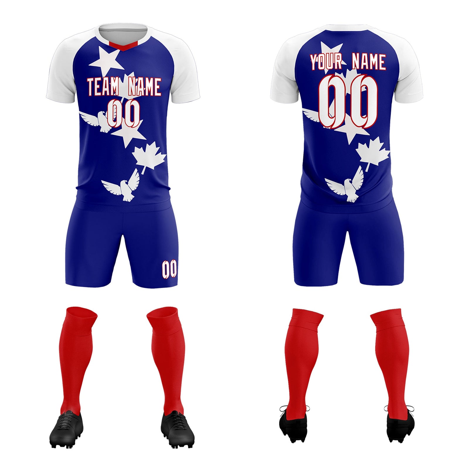 Custom White Royal World Cup Inspired Breathable&Quick-Drying Training Uniform Raglan Sleeve Soccer Sets Jersey