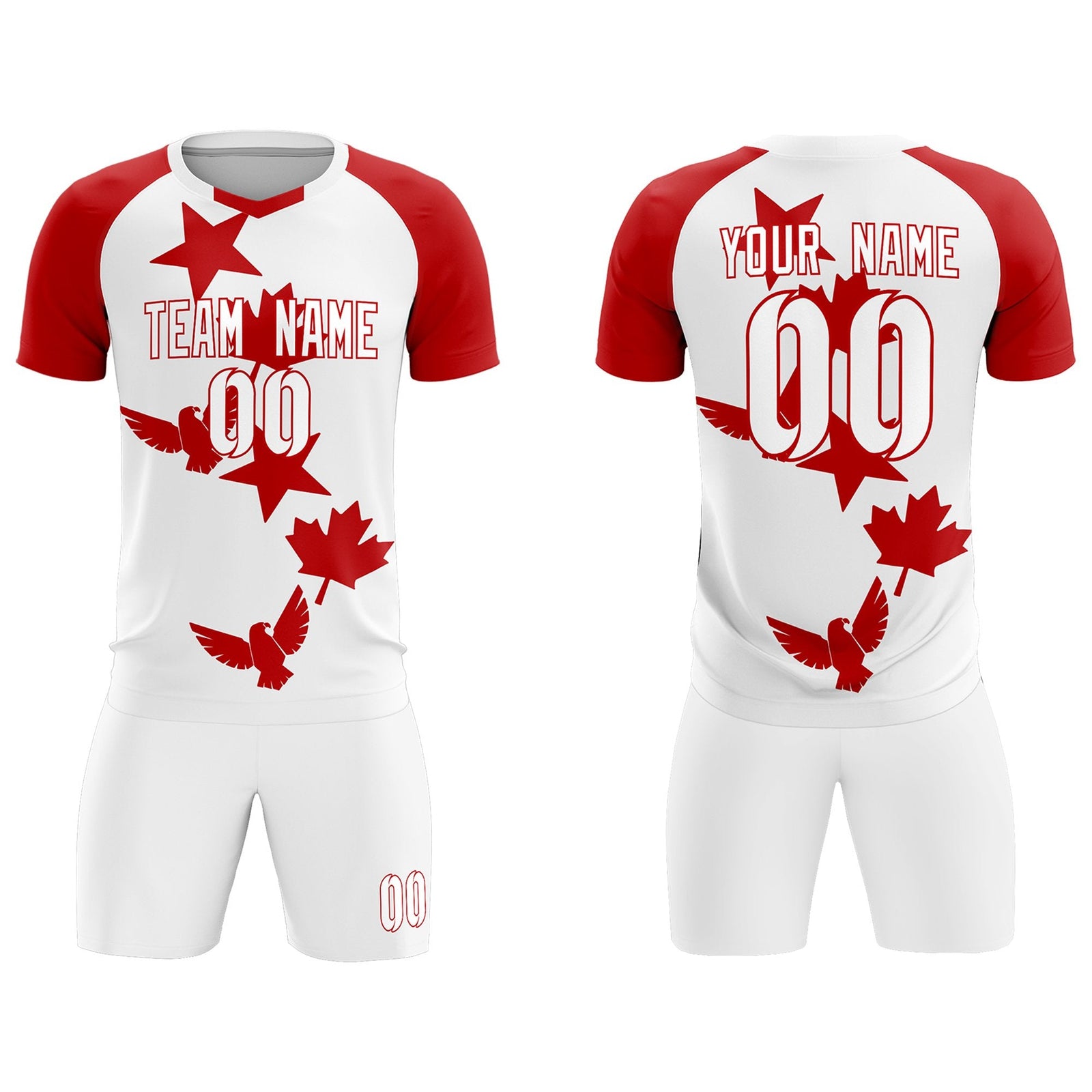 Custom Red White World Cup Inspired Lightweight&Drapable Training Uniform Raglan Sleeve Soccer Sets Jersey