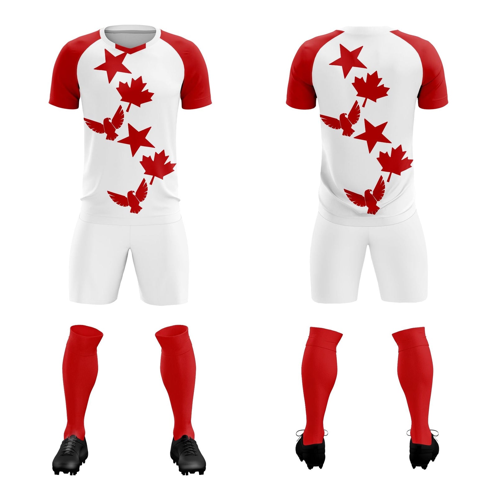 Custom Red White World Cup Inspired Lightweight&Drapable Training Uniform Raglan Sleeve Soccer Sets Jersey