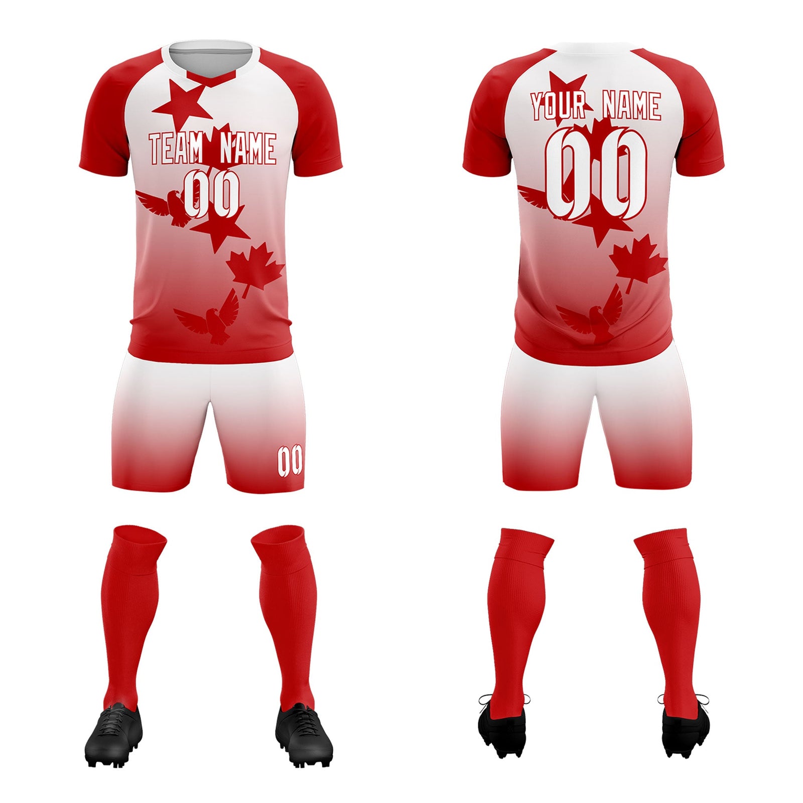Custom Red White World Cup Inspired Wrinkle-Resistant Training Uniform Gradient Fashion Soccer Sets Jersey