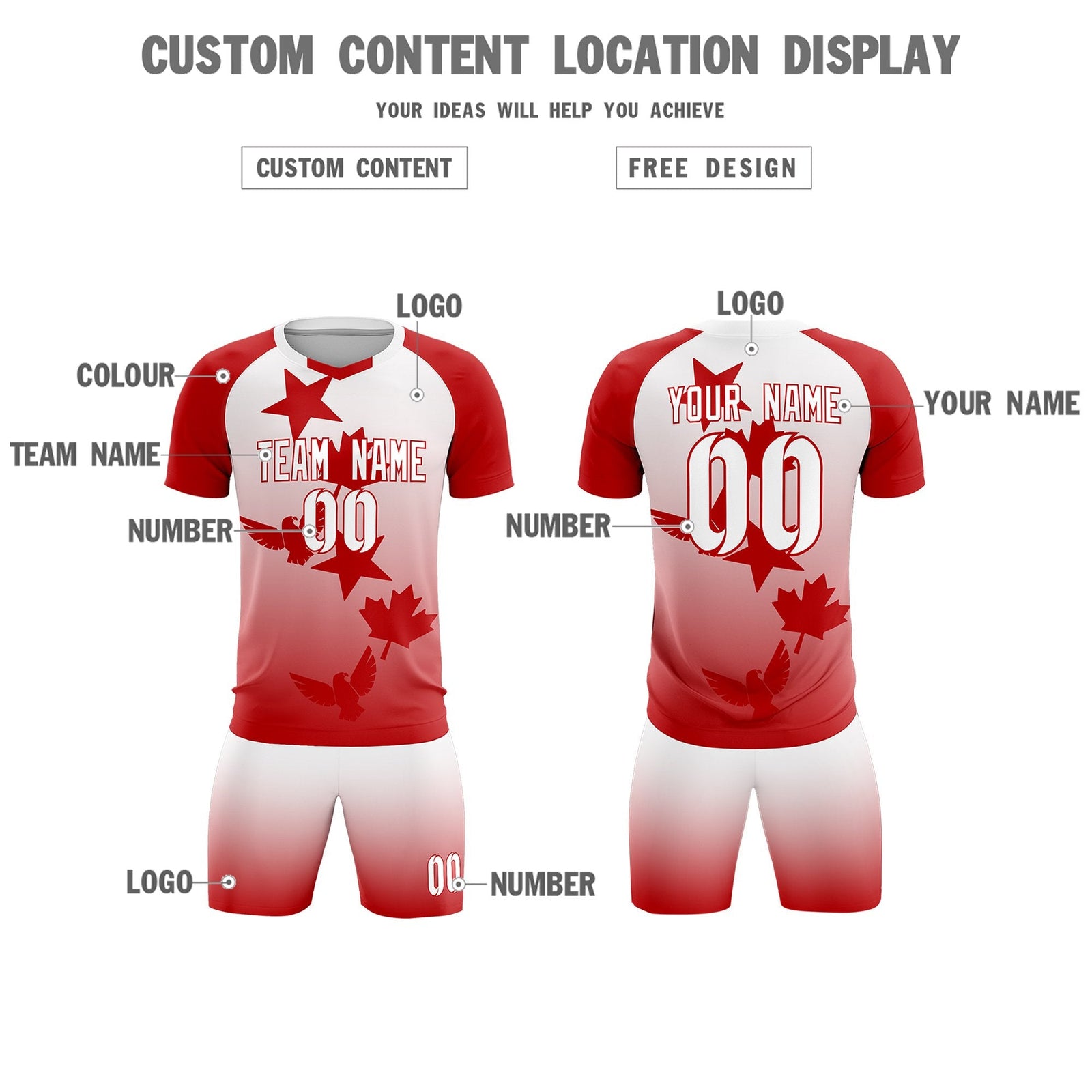 Custom Red White World Cup Inspired Wrinkle-Resistant Training Uniform Gradient Fashion Soccer Sets Jersey