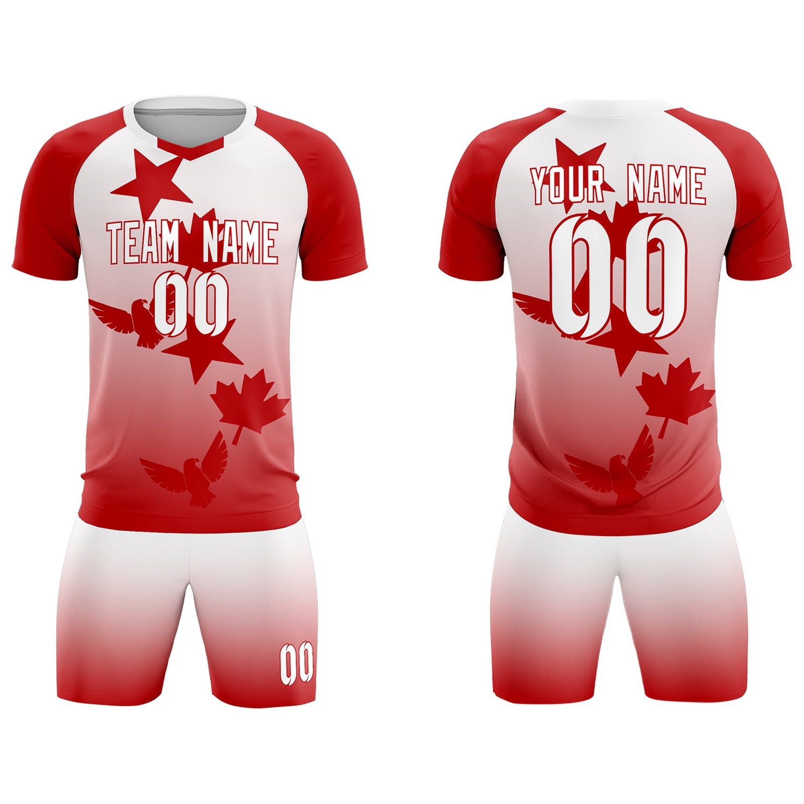 Custom Red White World Cup Inspired Wrinkle-Resistant Training Uniform Gradient Fashion Soccer Sets Jersey