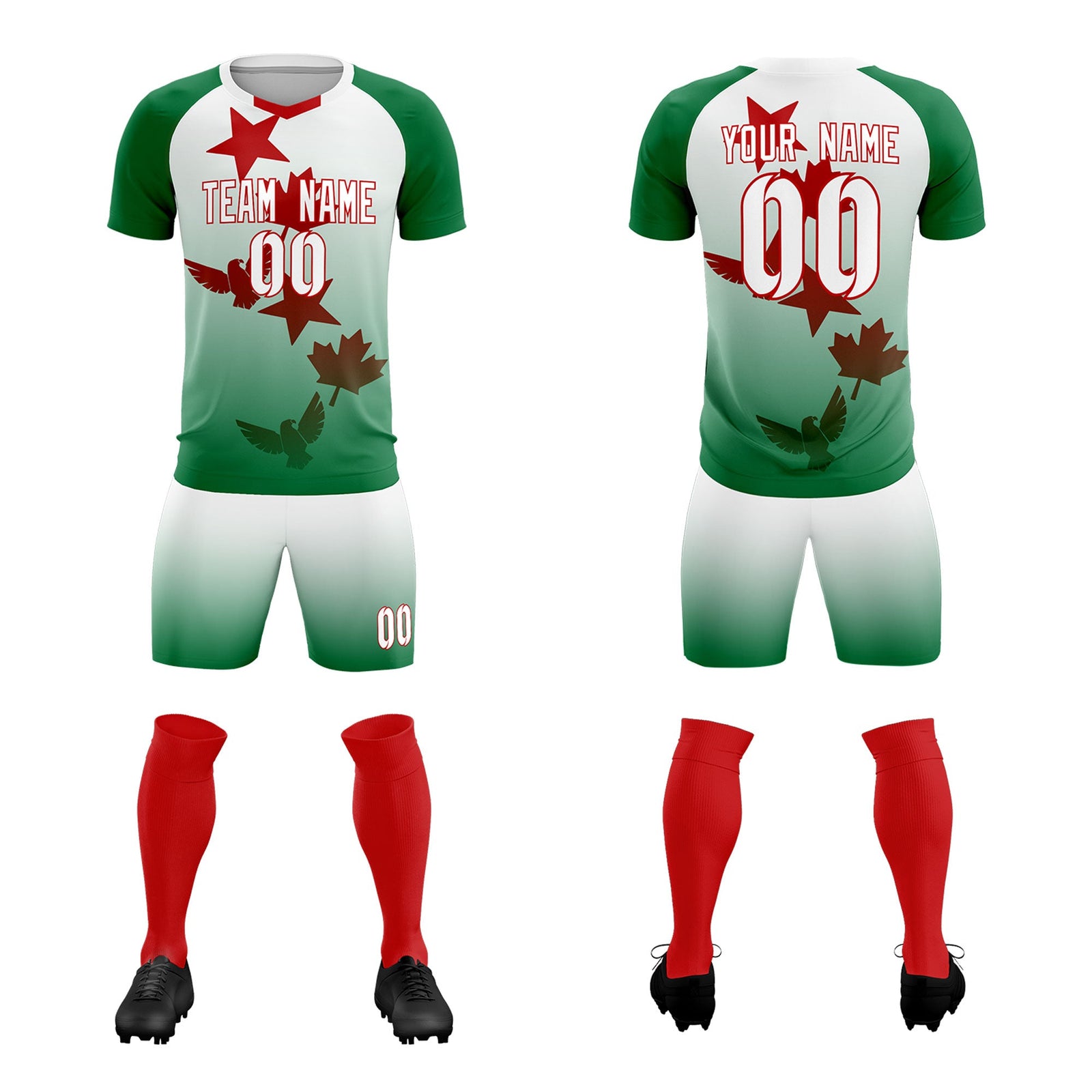 Custom Kelly Green White World Cup Inspired Quick-Drying Training Uniform Gradient Fashion Soccer Sets Jersey