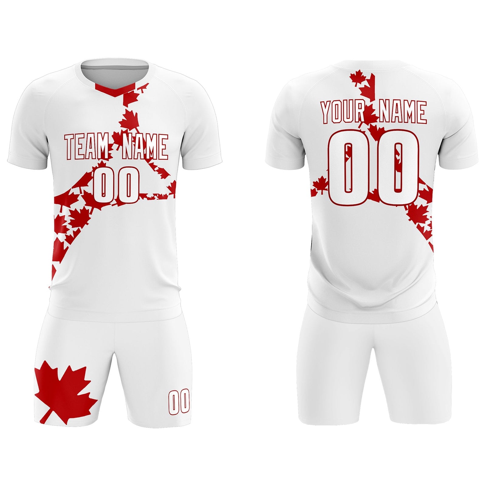 Custom White Red Canada Maple Leaves World Cup Inspired Quick-Drying Graffiti Pattern Soccer Sets Jersey