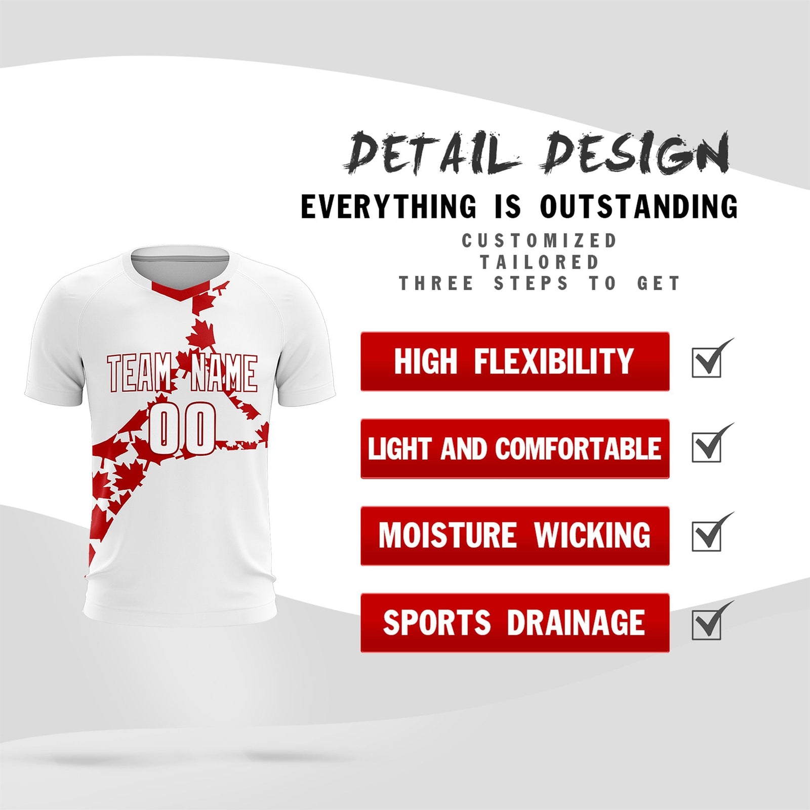 Custom White Red Canada Maple Leaves World Cup Inspired Quick-Drying Graffiti Pattern Soccer Sets Jersey