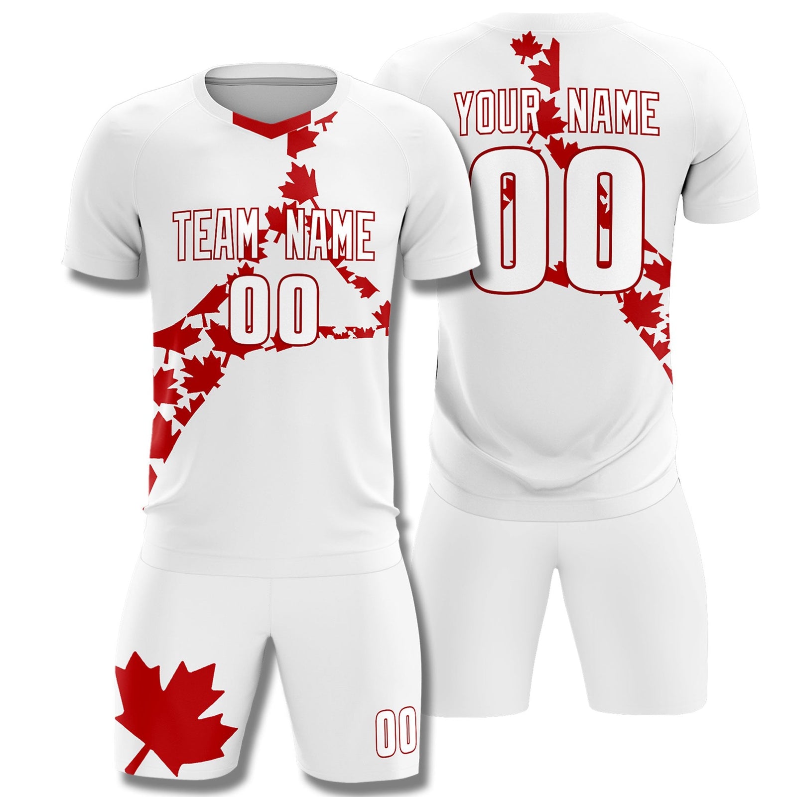 Custom White Red Canada Maple Leaves World Cup Inspired Quick-Drying Graffiti Pattern Soccer Sets Jersey