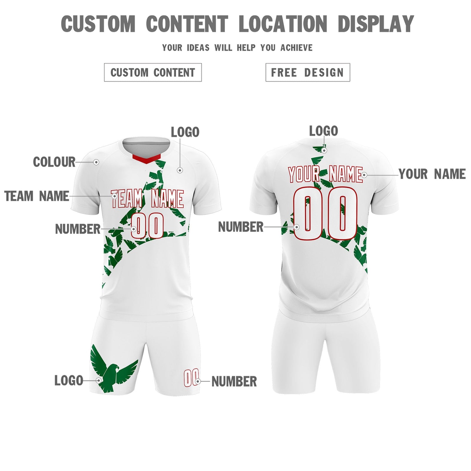 Custom White Kelly Green Mexico Eagle World Cup Inspired Drapable Graffiti Pattern Soccer Sets Jersey