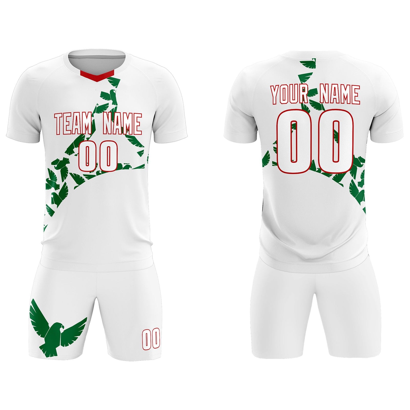 Custom White Kelly Green Mexico Eagle World Cup Inspired Drapable Graffiti Pattern Soccer Sets Jersey