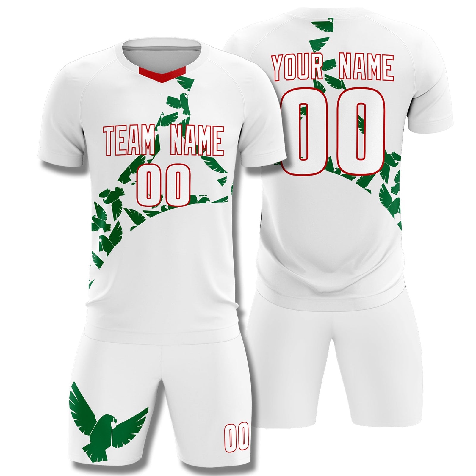 Custom White Kelly Green Mexico Eagle World Cup Inspired Drapable Graffiti Pattern Soccer Sets Jersey
