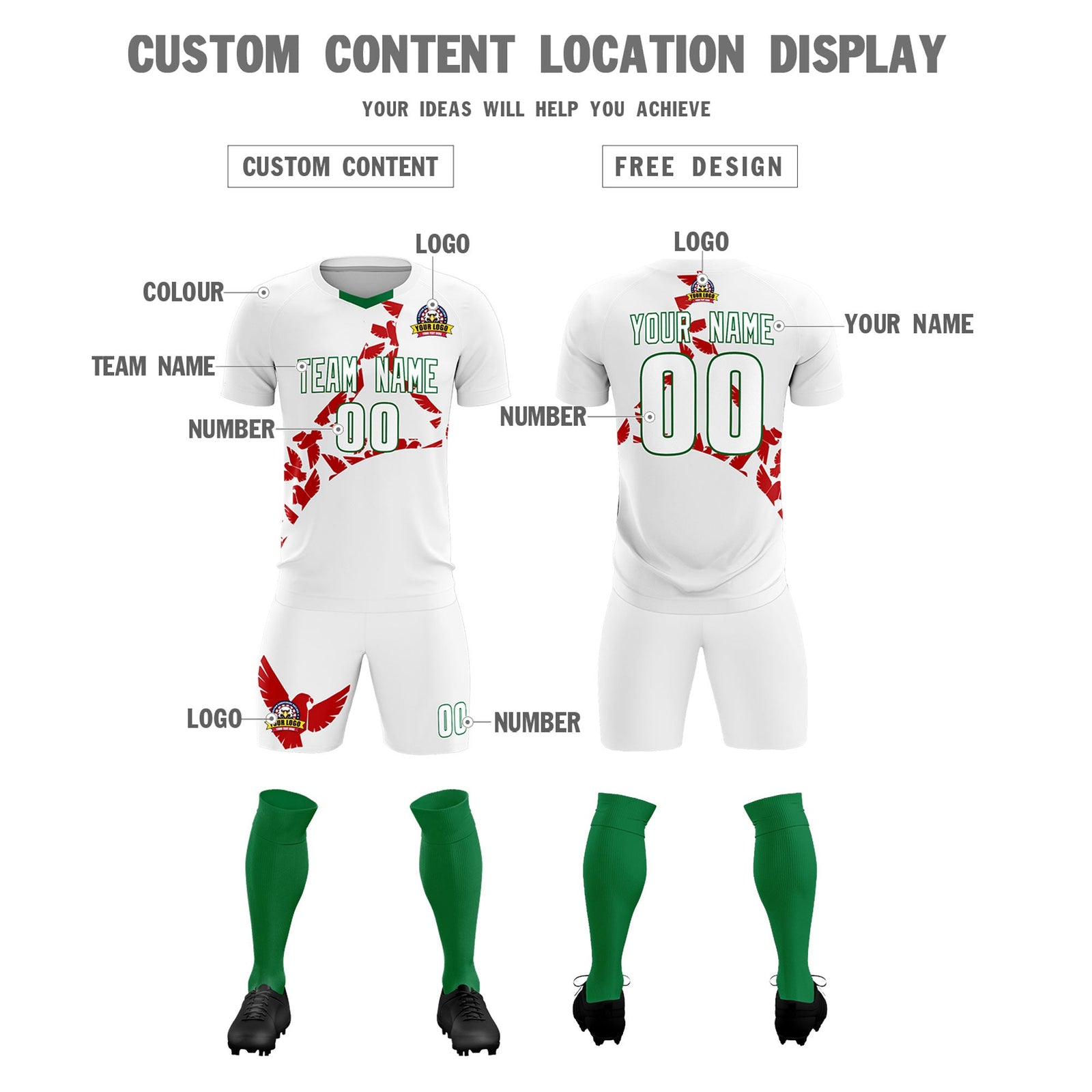 Custom White Red Mexico Eagle World Cup Inspired Lightweight Graffiti Pattern Soccer Sets Jersey
